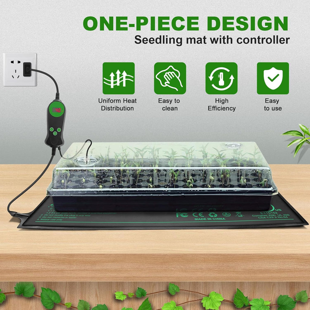 Seedling Heat Mat with Built-in Temperature Controller, 10" x 20.75" Waterproof Plant Heating Pad with Thermostat