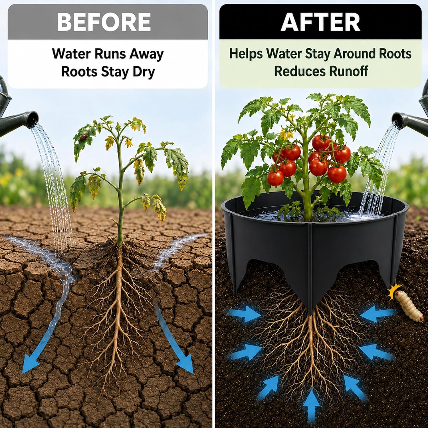 Planting Grow Rings, 60 Pcs Garden Border Segments for 8/10/12 Inch Plant Rings, Water Retention Root Watering