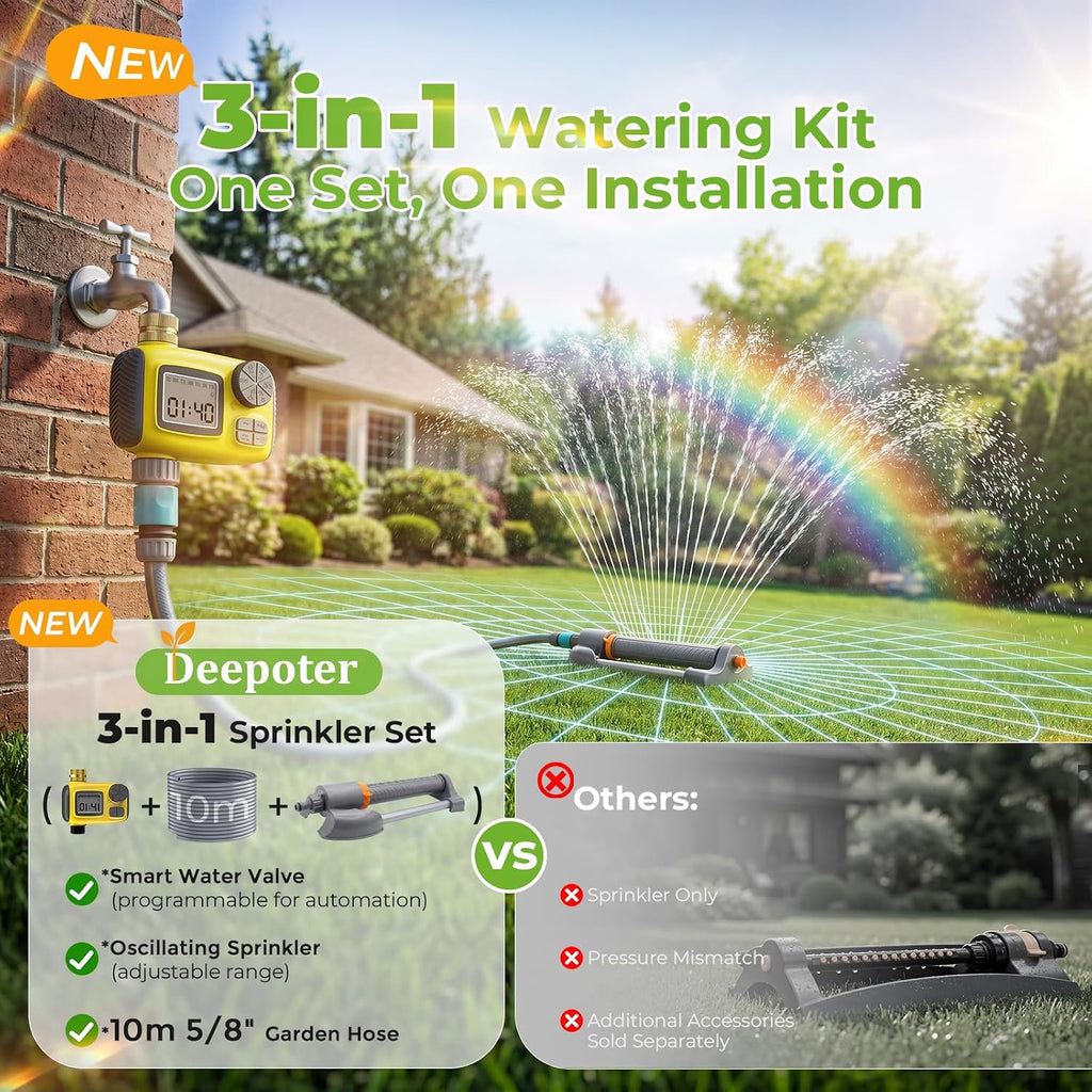 Oscillating Sprinkler with Smart Timer for Lawn and Garden Watering | Quick Setup, Covers up to 3000 Sq Ft, 33FT