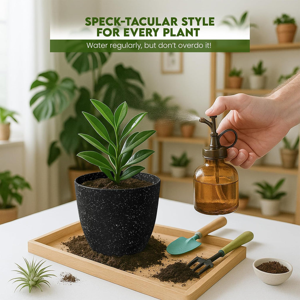 Plant Pots Indoor with Drainage 10 Pack Multi-Size Planters Spotty Black | Drainage holes included Multiple sizes