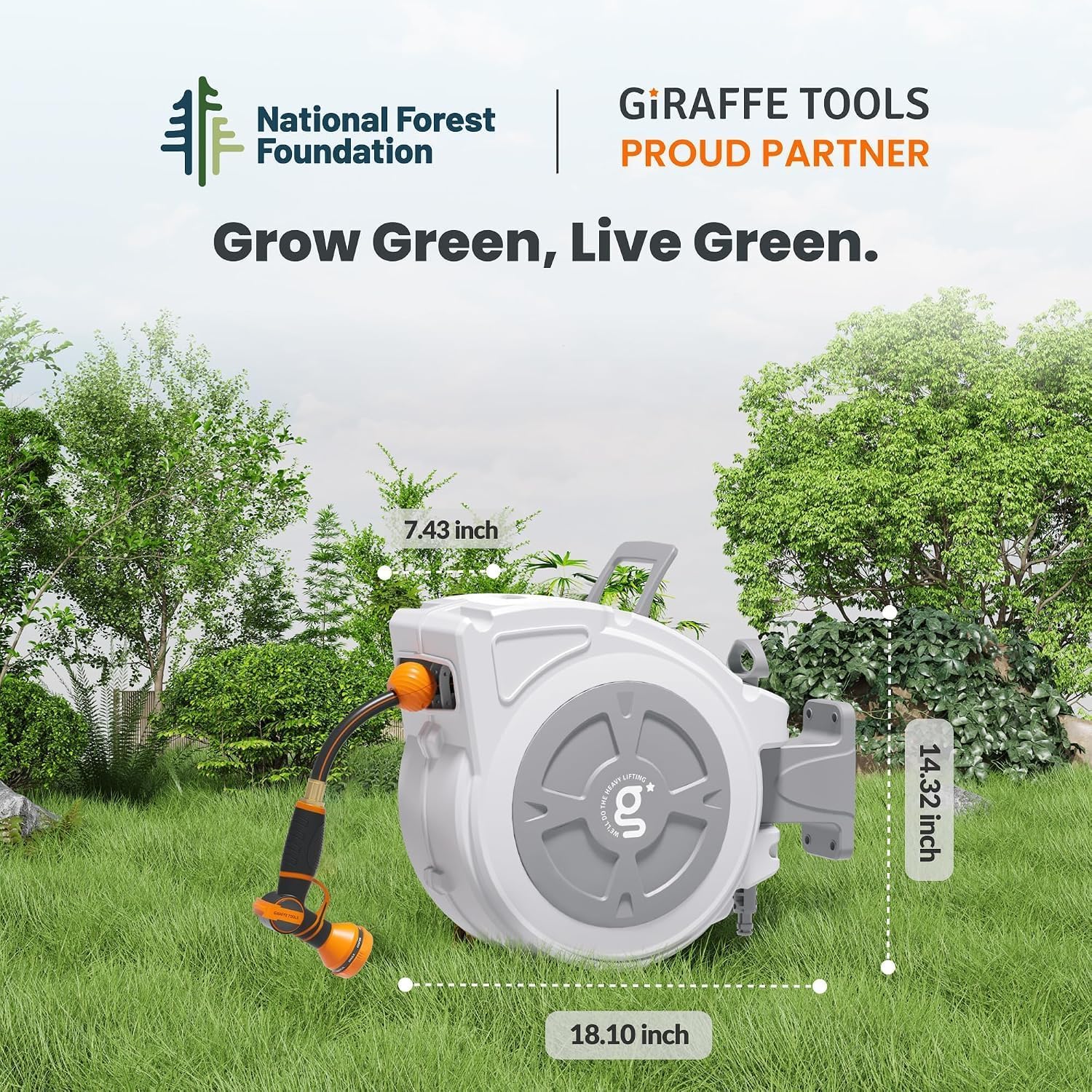 Giraffe Tools Retractable Hose Reel 1/2" x 65 ft Wall Mount Auto Rewind | Garden Hose Reel Heavy Duty,Any Length