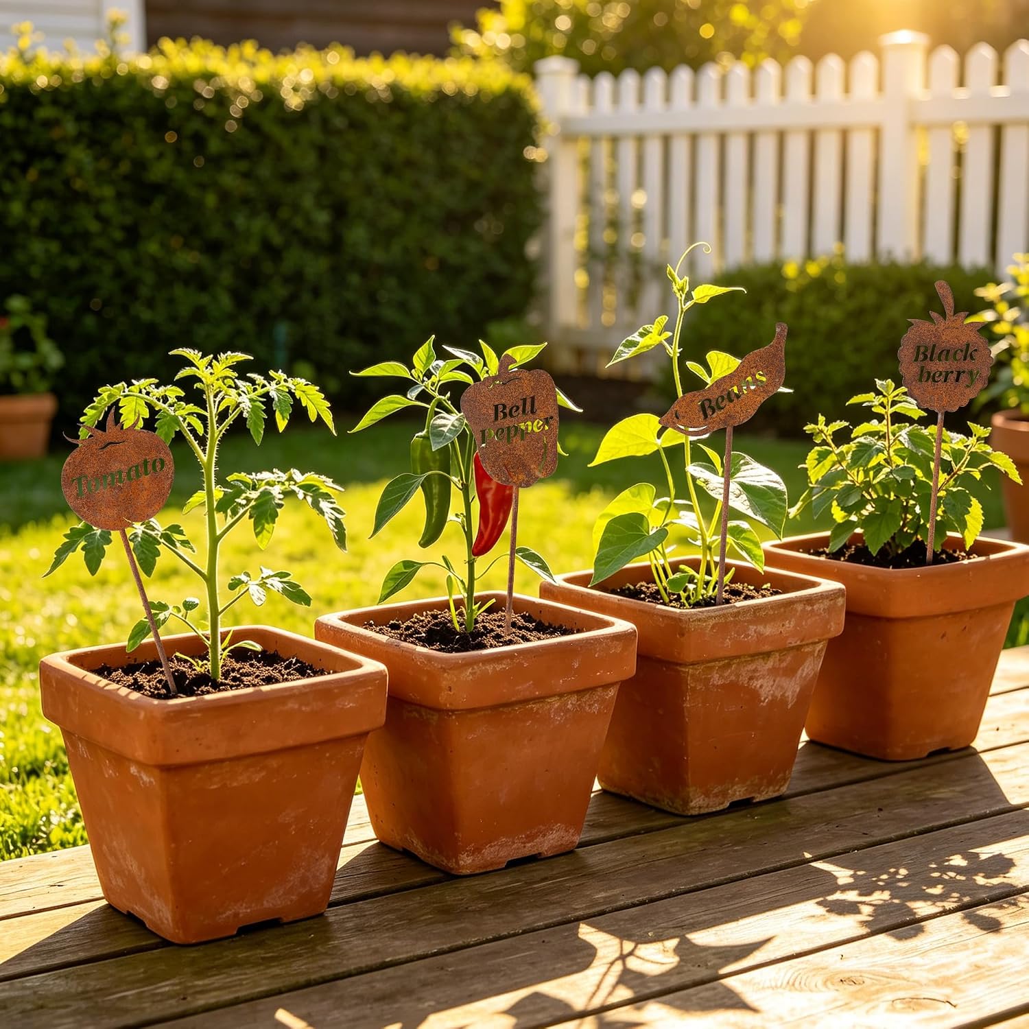 WATINC Vegetable Garden Labels Signs - 20pcs Plant Tags Outdoor Stakes | Rusty Tags with Plant Names, Fruit and