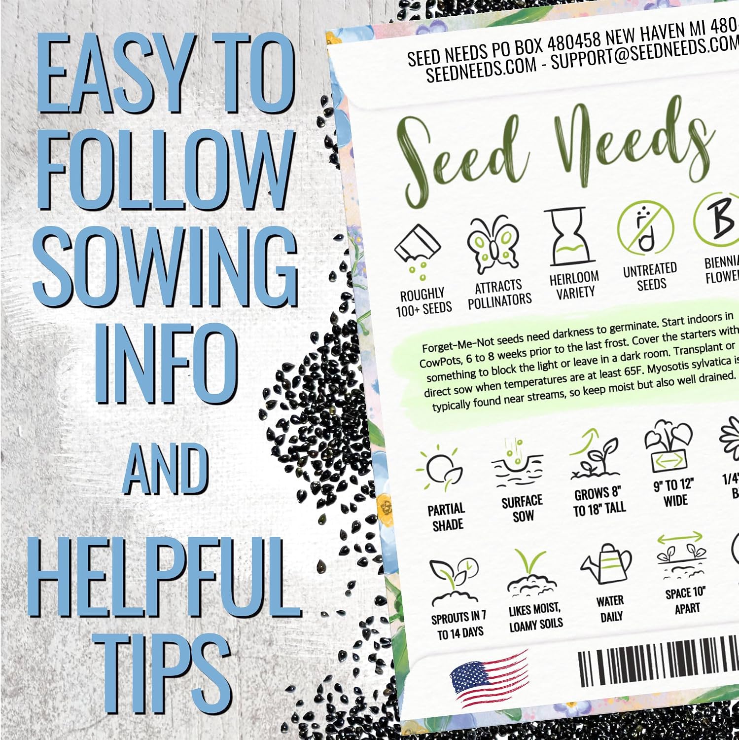 Seed Needs Forget Me Not Seed Packet Gift Favors for Memorial Services
