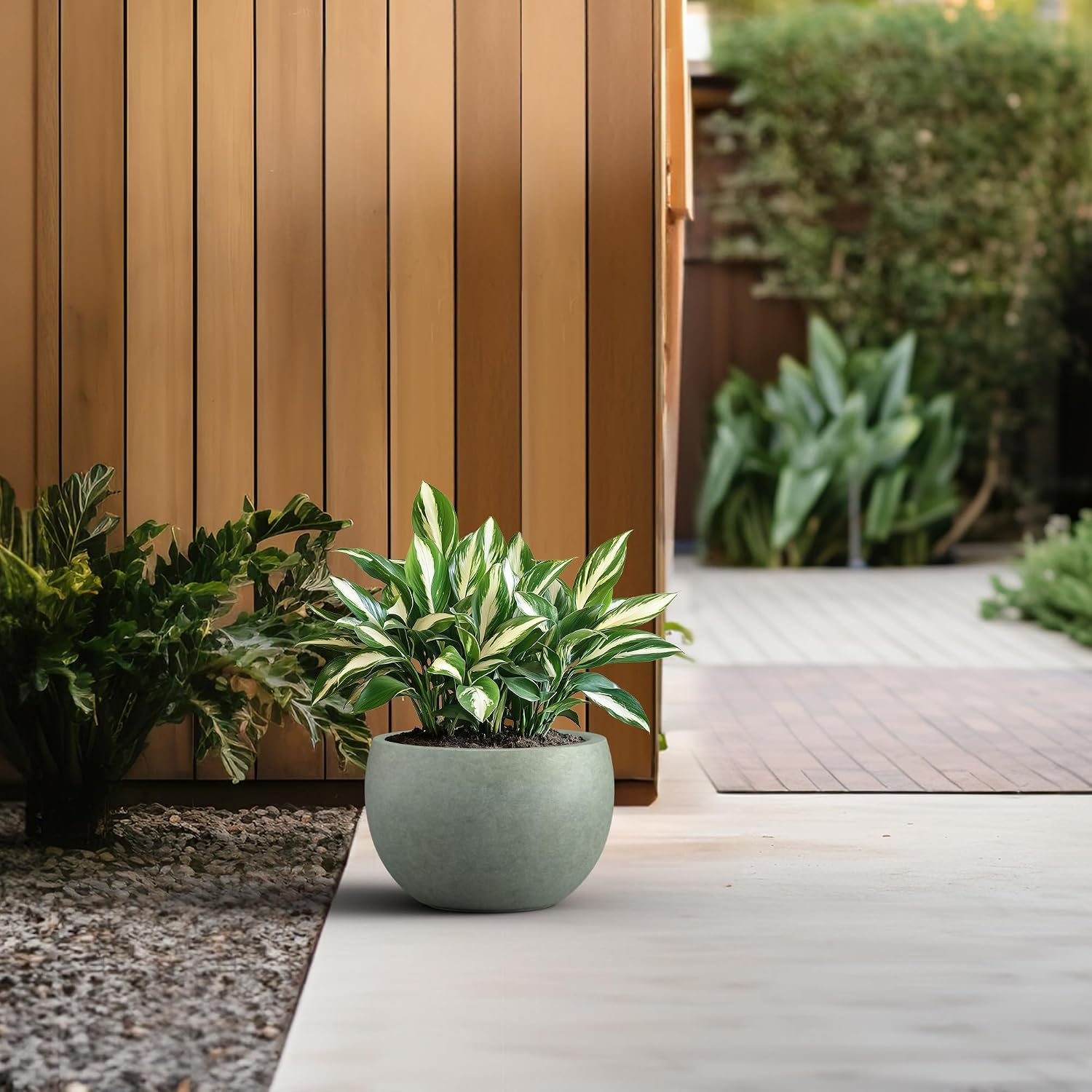 Kante Large Round Bowl Mint Green Concrete Planter 19.9" Dia, Outdoor | Rubber Plug for Indoor, Drainage for Garden