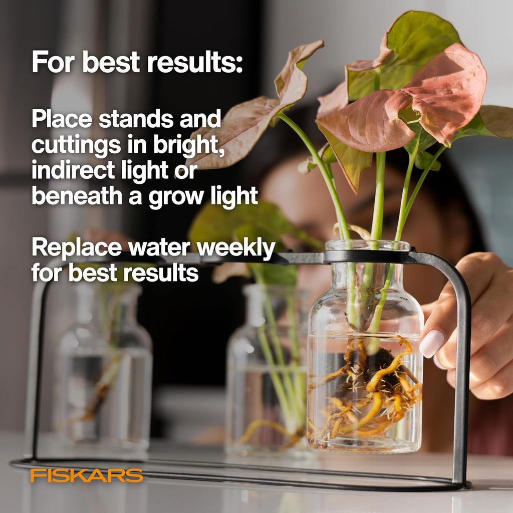 Fiskars Plant Propagation Station, Hydroponic System for Indoor Gardening | Glass Test Tube Vases w/ Metal Rack &