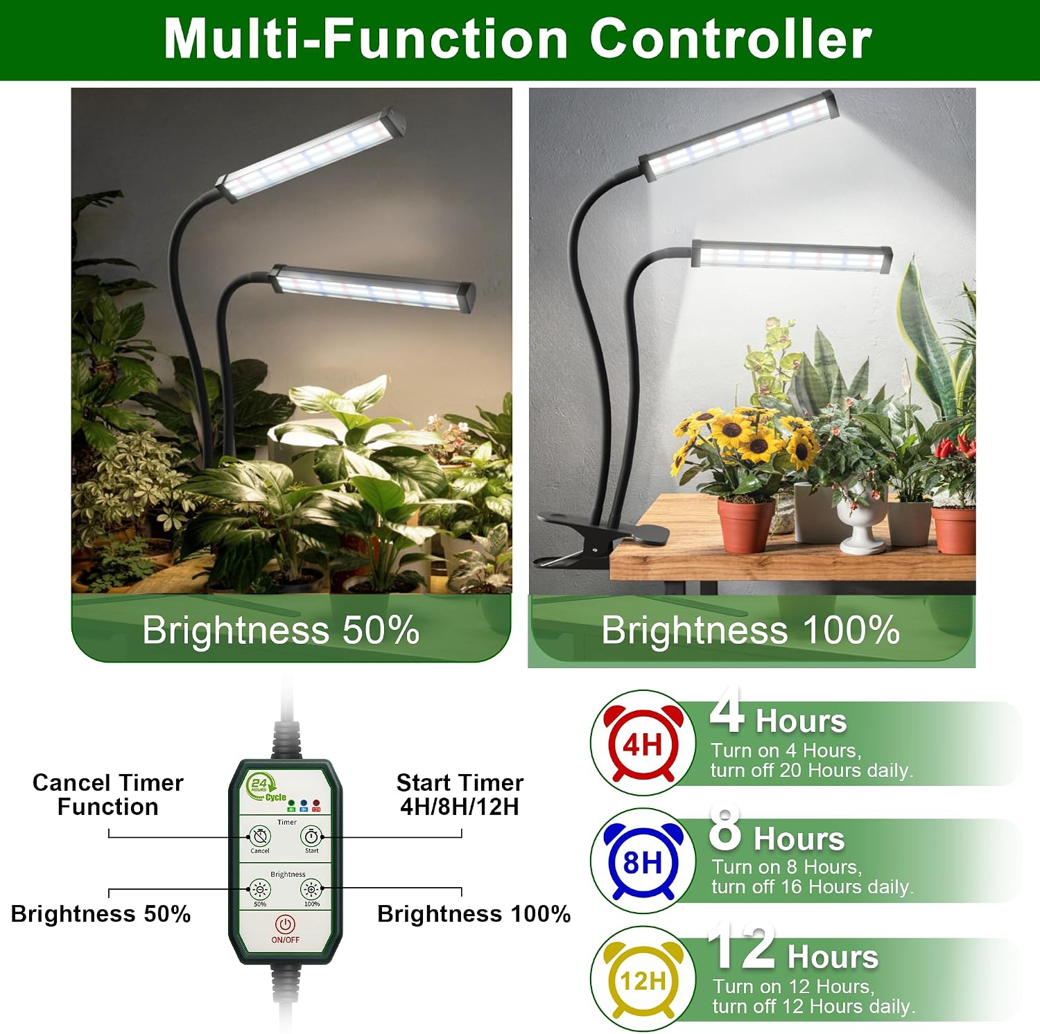 Grow Light 100W 6000K, Super Bright White Desktop Clip Plant Lamp | Desk Lamp for Pot Seedlings Succulents Seeds Indoor