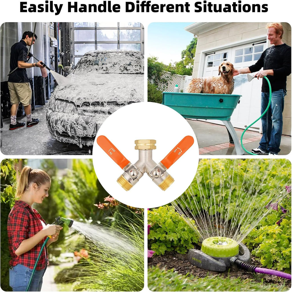 2 Way Hose Splitter, Brass High Flow Garden Hose Splitter Heavy Duty, Hose Connector, Water Spigot Splitter, Full Flow