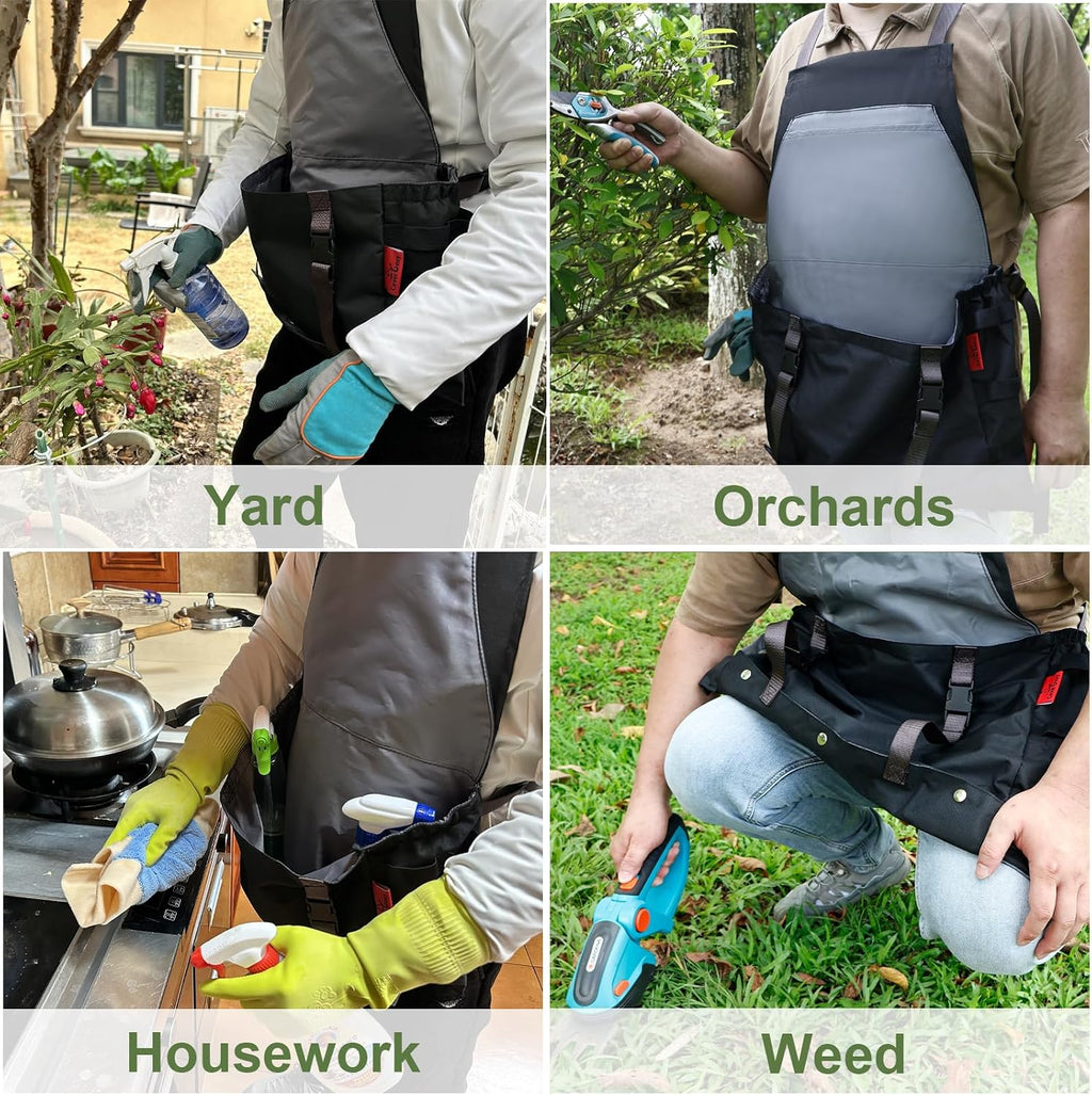 Gardening Apron Waterproof Cross Back Apron, Extra 600D Heavy Duty Apron Harvest and Large Quick Release Pockets
