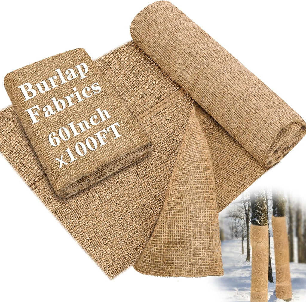 60 Inch x 100 ft Burlap Fabrics Roll Natural Burlap Garden Multipurpose Weed Barrier Garden Landscape Blankets Cloth