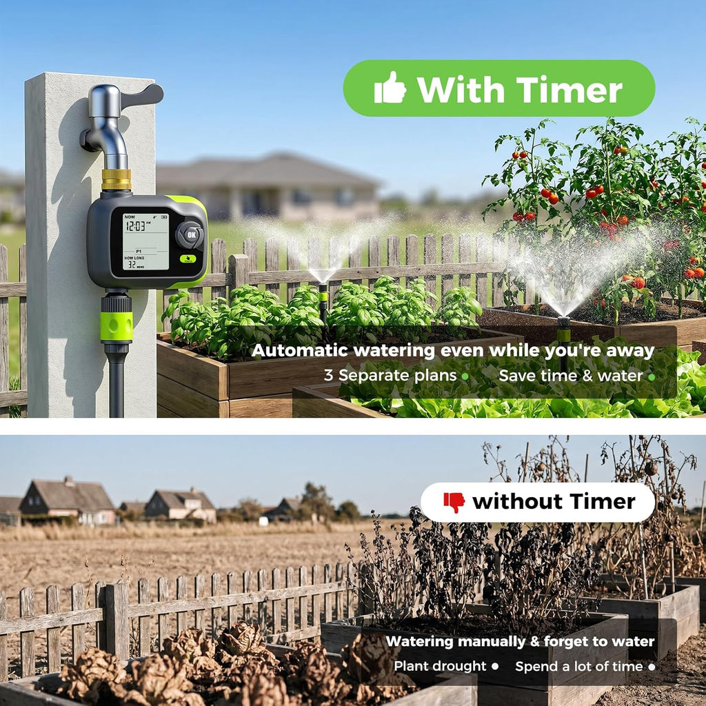 Sprinkler Timer, Watering Timer for Garden Hose, Programmable Hose Faucet Timers w/Rain Delay, Outdoor Soaker