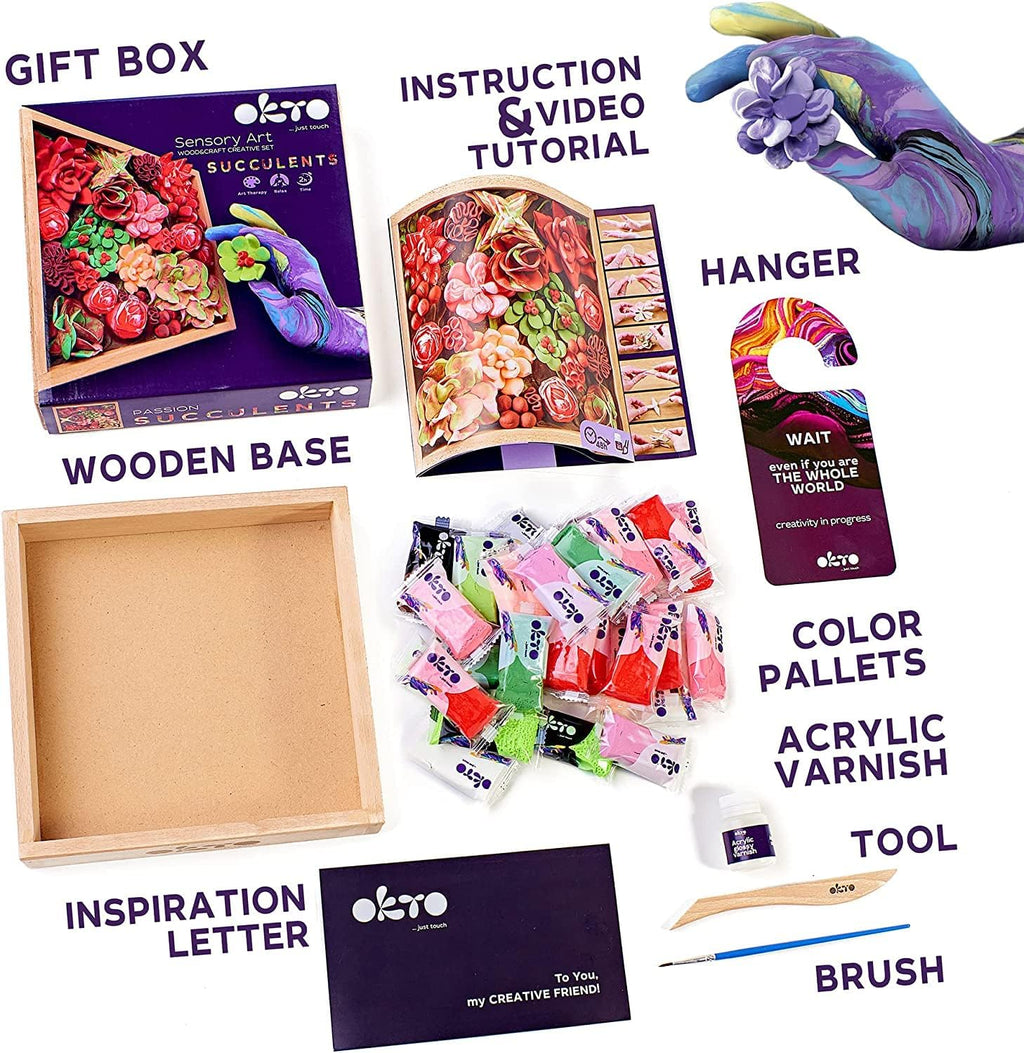 OKTO Art Kit Passion | Succulents Art Set 3D for Home Wall Decor | Craft Kits for Adults and Teen | Craft Box with