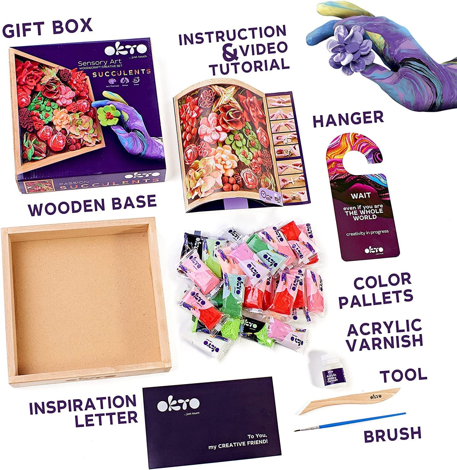 OKTO Art Kit Passion | Succulents Art Set 3D for Home Wall Decor | Craft Kits for Adults and Teen | Craft Box with