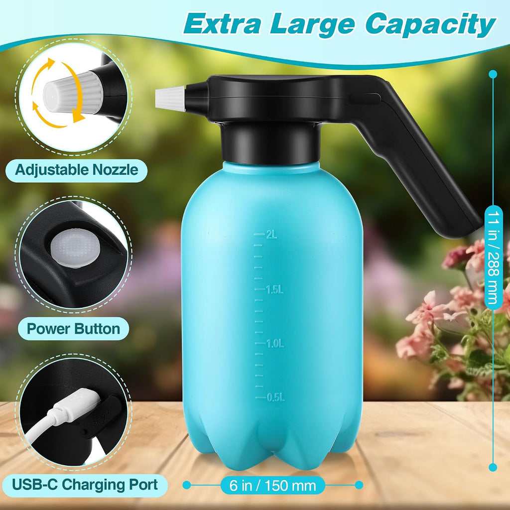 0.5 Gallon Electric Spray Bottle Plant Mister Blue Style | Rechargeable Battery Powered Sprayer with Adjustable Spout