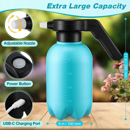 0.5 Gallon Electric Spray Bottle Plant Mister Blue Style | Rechargeable Battery Powered Sprayer with Adjustable Spout