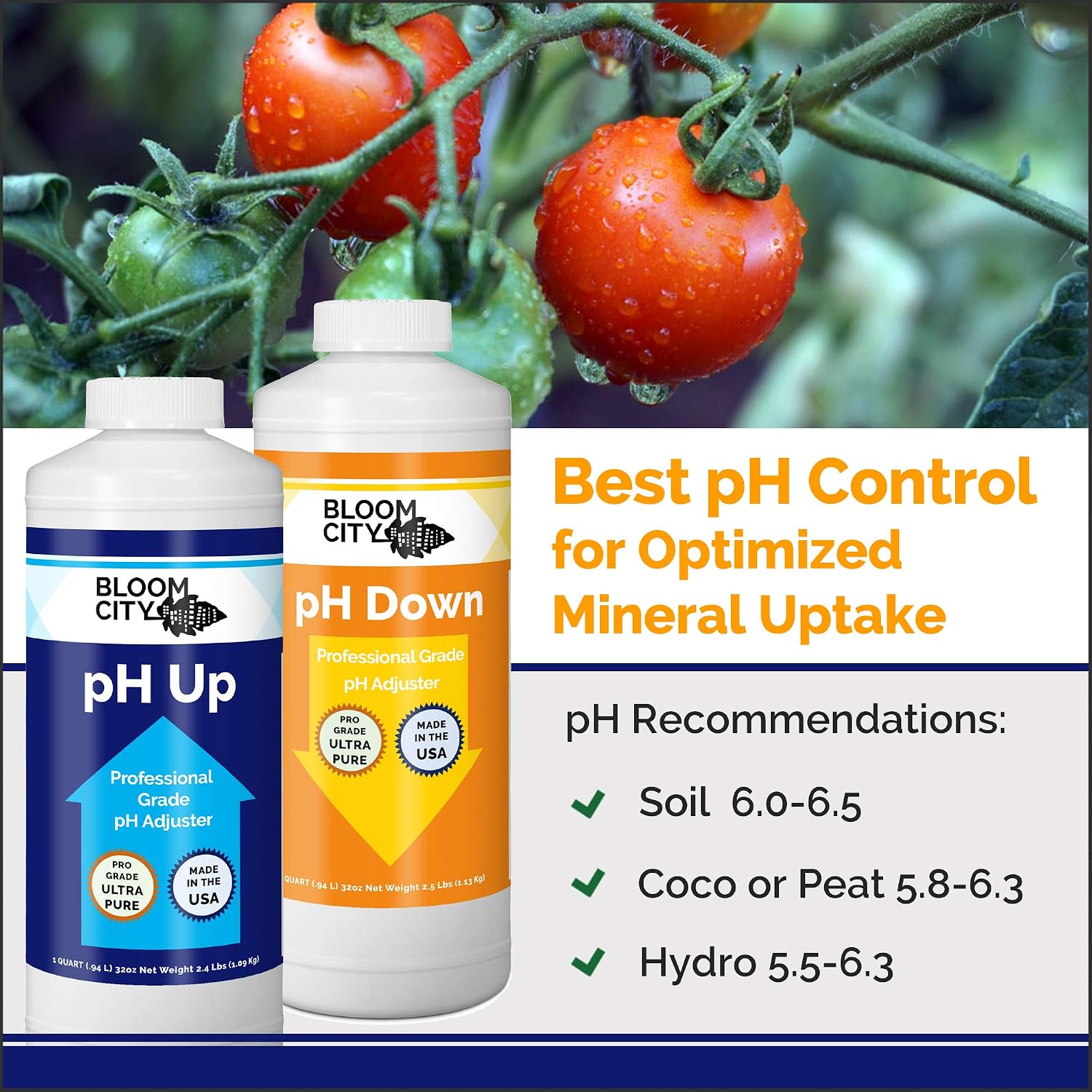 Bloom City pH Up & Down Control Kit for Optimal Nutrient Uptake, 1 Quart | Helps Avoid Nutrient Lockout, For Hydroponic