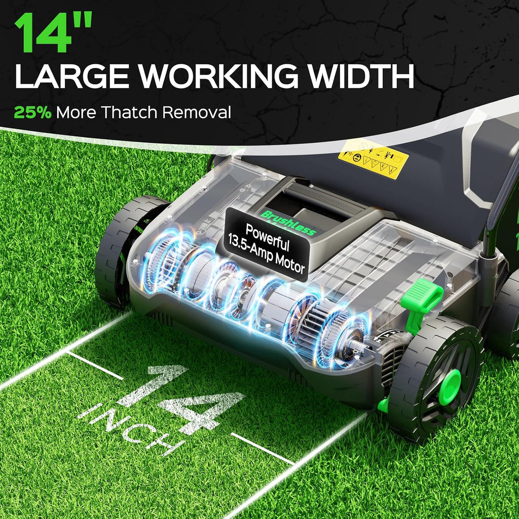 TIECTOWN 14-Inch 13.5 Amp 2-in-1 Electric Dethatcher and Scarifier with 11.5-Gallon Collection Bag, Lawn Dethatcher