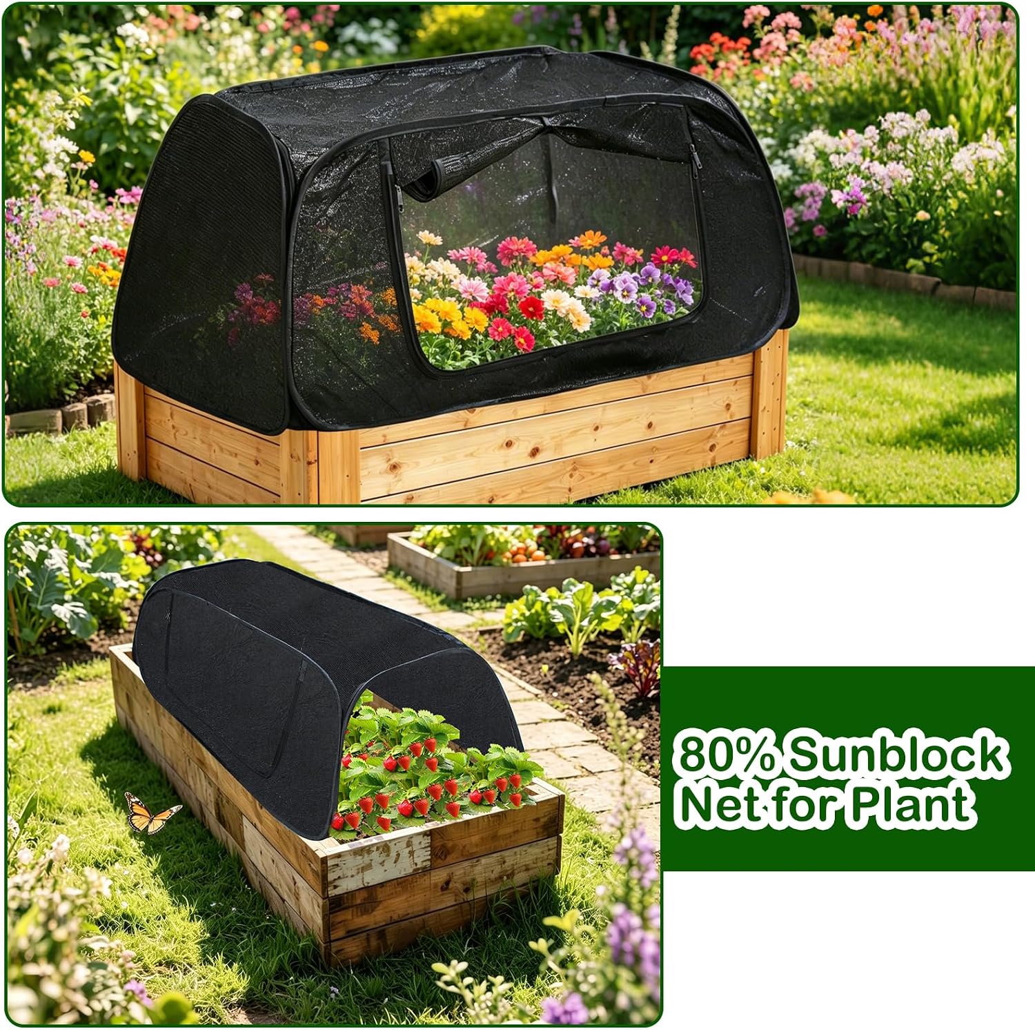 Wenfan Pop Up Plant Cover for Raised Bed, 47"X21"X18" Foldable Garden Cover Sun Shade Cloth UV Resistant Garden Bed