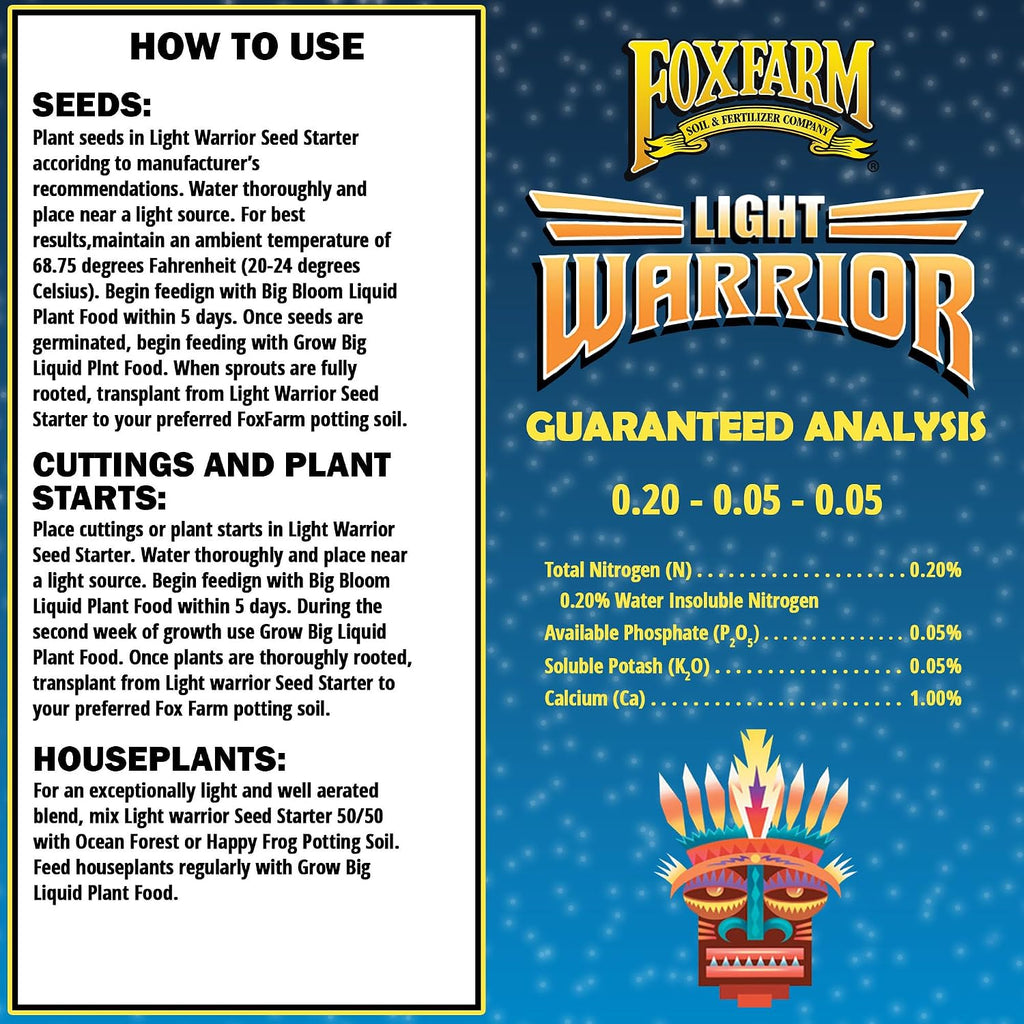 FoxFarm Light Warrior Seed Starter Growing Medium, 12 Quart - Beneficial for Seed Germination and Root Development