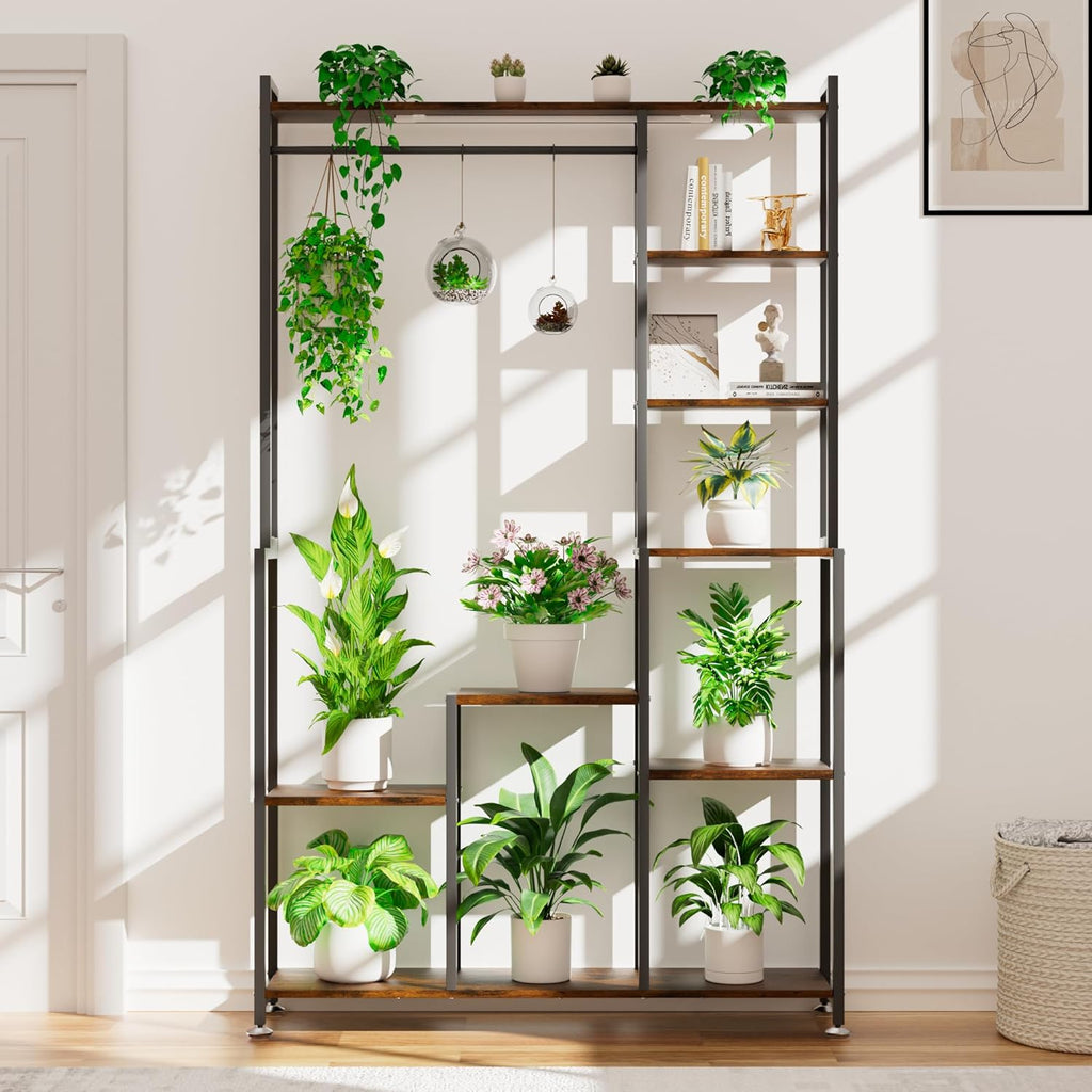 CODACE Plant Stand Indoor with Grow Light - 71 Inches Tall Plant Shelf | 8 Tiered Large Metal Plant Stand, Square Stand