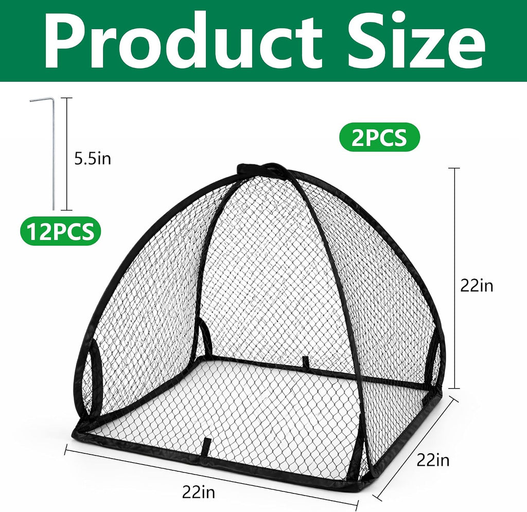 DECOHS 2 Pcs Pop-Up Mesh Plant Cover Tent, 22 x 22 x 22 Inch Garden Net Cage Guard Cover, Plant Protector Enclosure