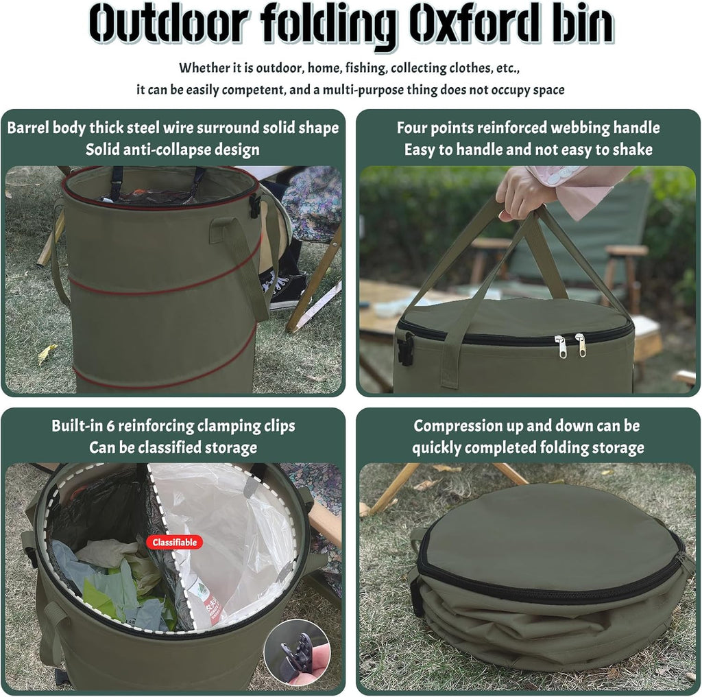 Pop up Camping Trash can,24 Gallon Collapsible Garden can with lid(Green) | Reusable Lawn and Leaf Bag with Sorting