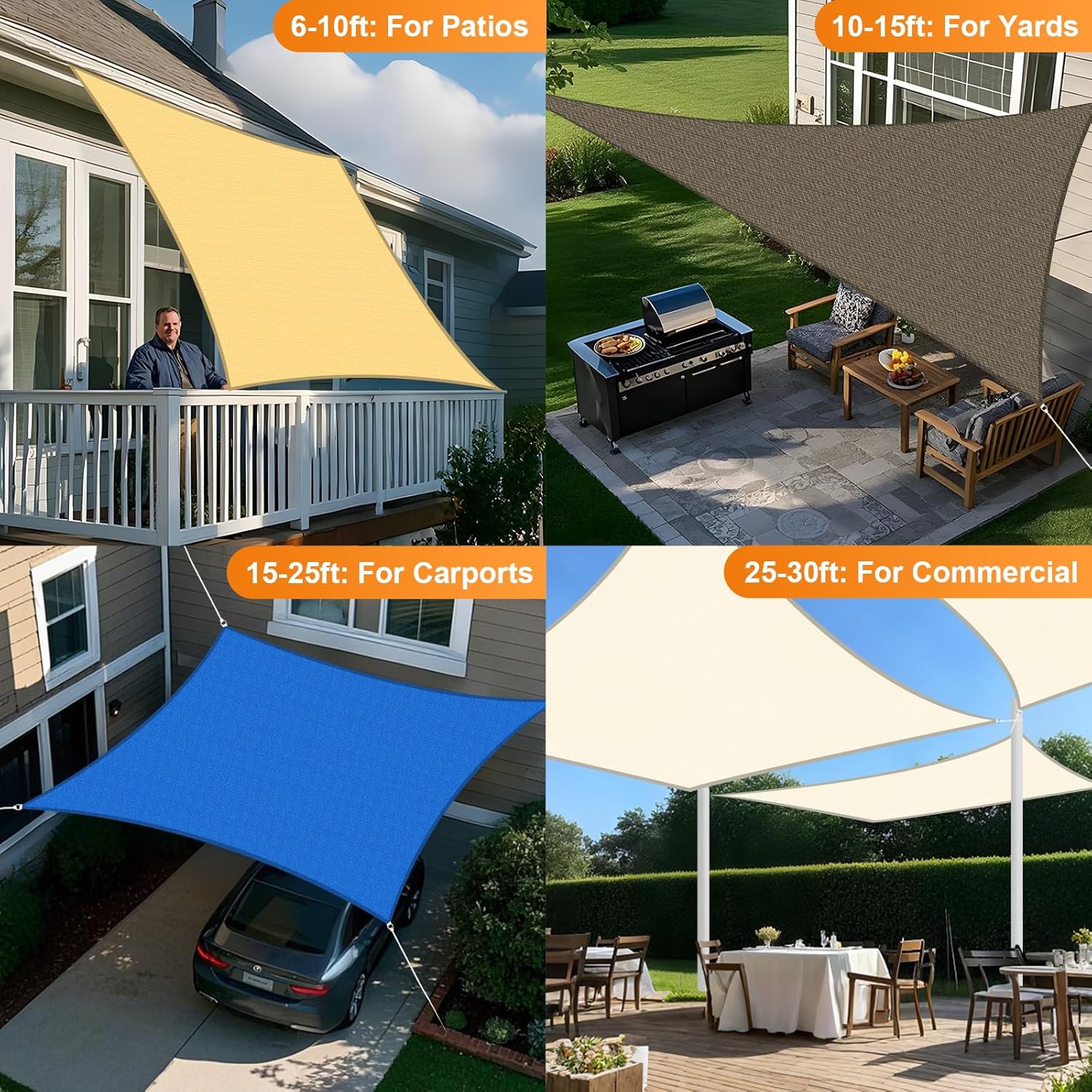 Sun Shade Sail, 12'X16' Sand Rectangle Curved Edged Commercial Grade 185GSM Permeable Outdoor Shade Cloth for Deck