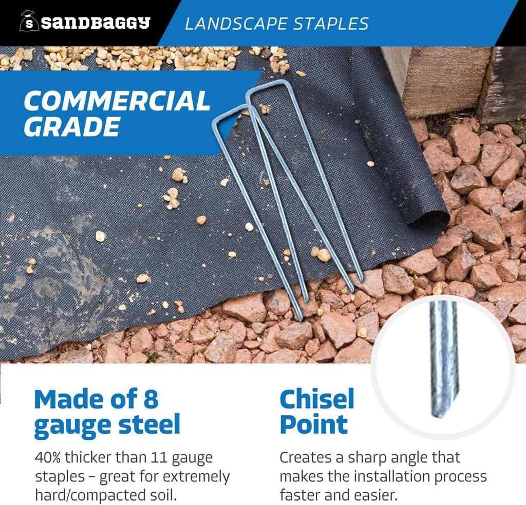 Sandbaggy 6 inch Landscape Sod Staples (8 Gauge Steel) | Great for Hard & Rocky Soil | 40% Thicker Than Standard 11