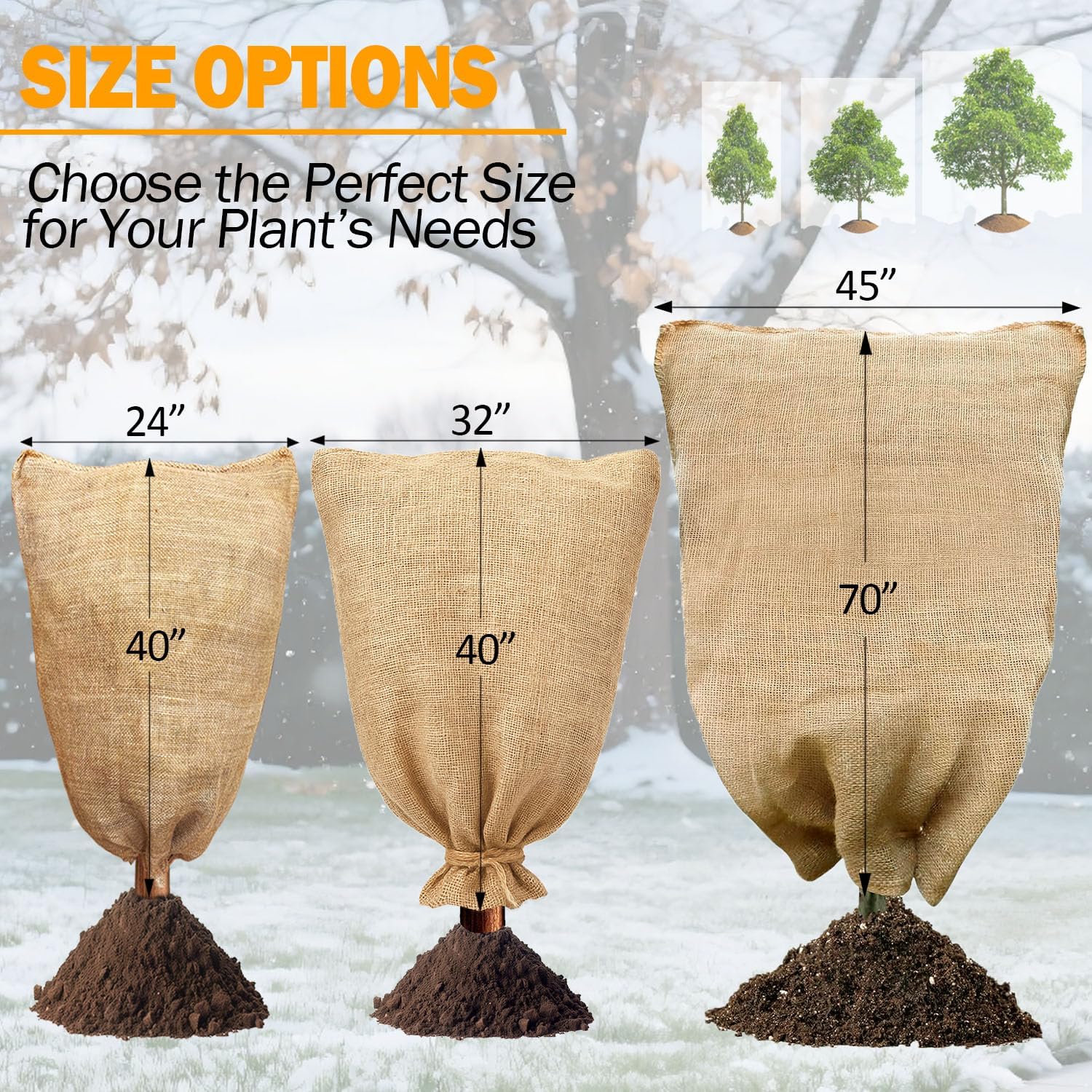 3PCs Burlap Fabric Plant Bags - 24 X 40 Inch Winter Plant Cover Freeze Protection, Reusable Burlap Sacks Plant Frost