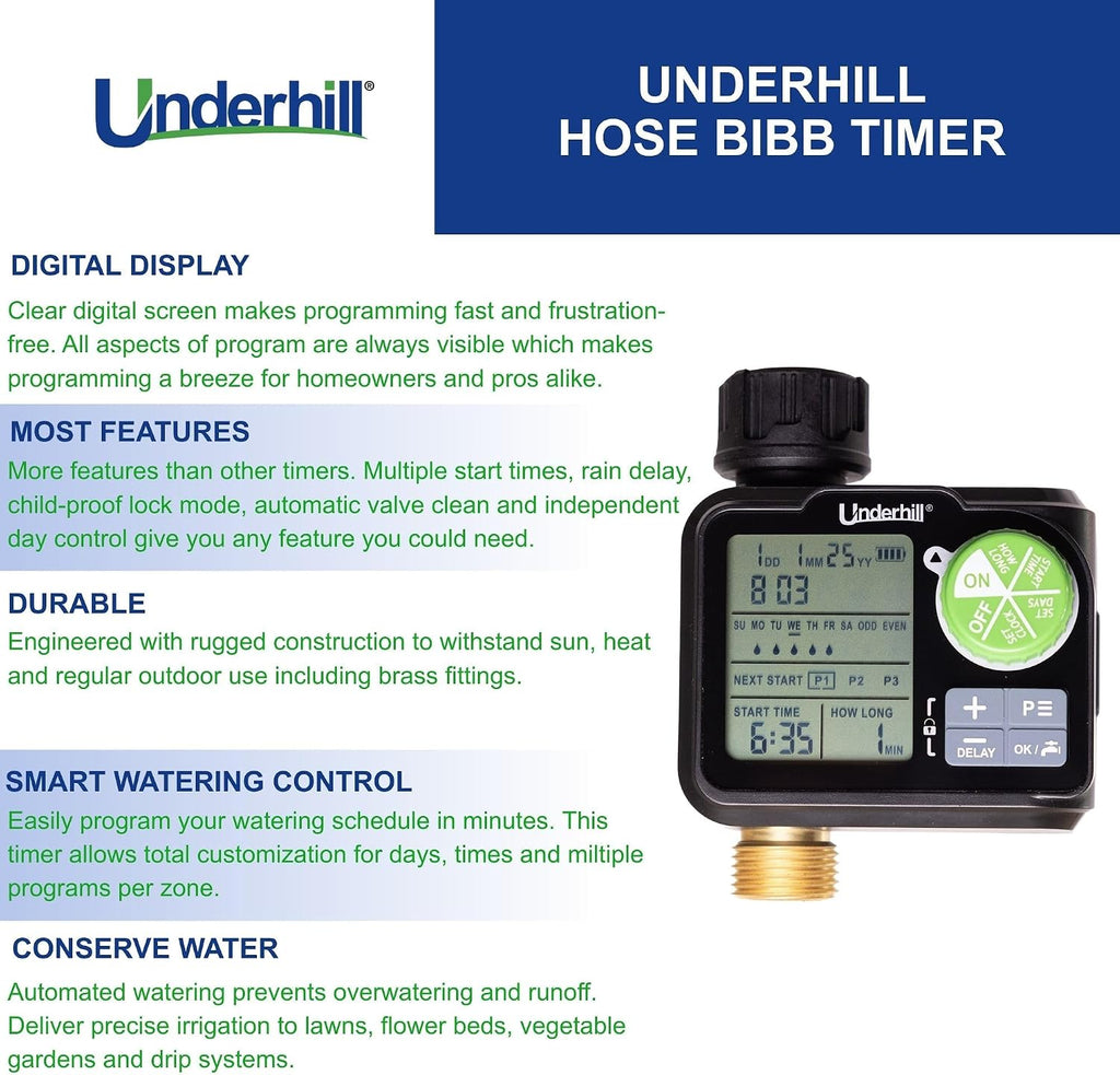 AquaVision Digital Hose Timer, Dual Zone Automatic Garden Water Timer with LCD Display, Programmable Irrigation