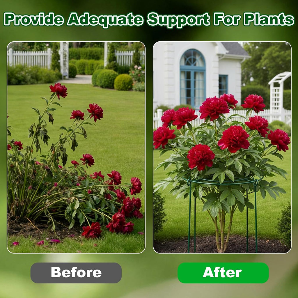 5 Pack Metal Peony Cages and Supports with 20 Plant Twist Clip Ties, Plant Support Stakes for Indoor Outdoor Plants