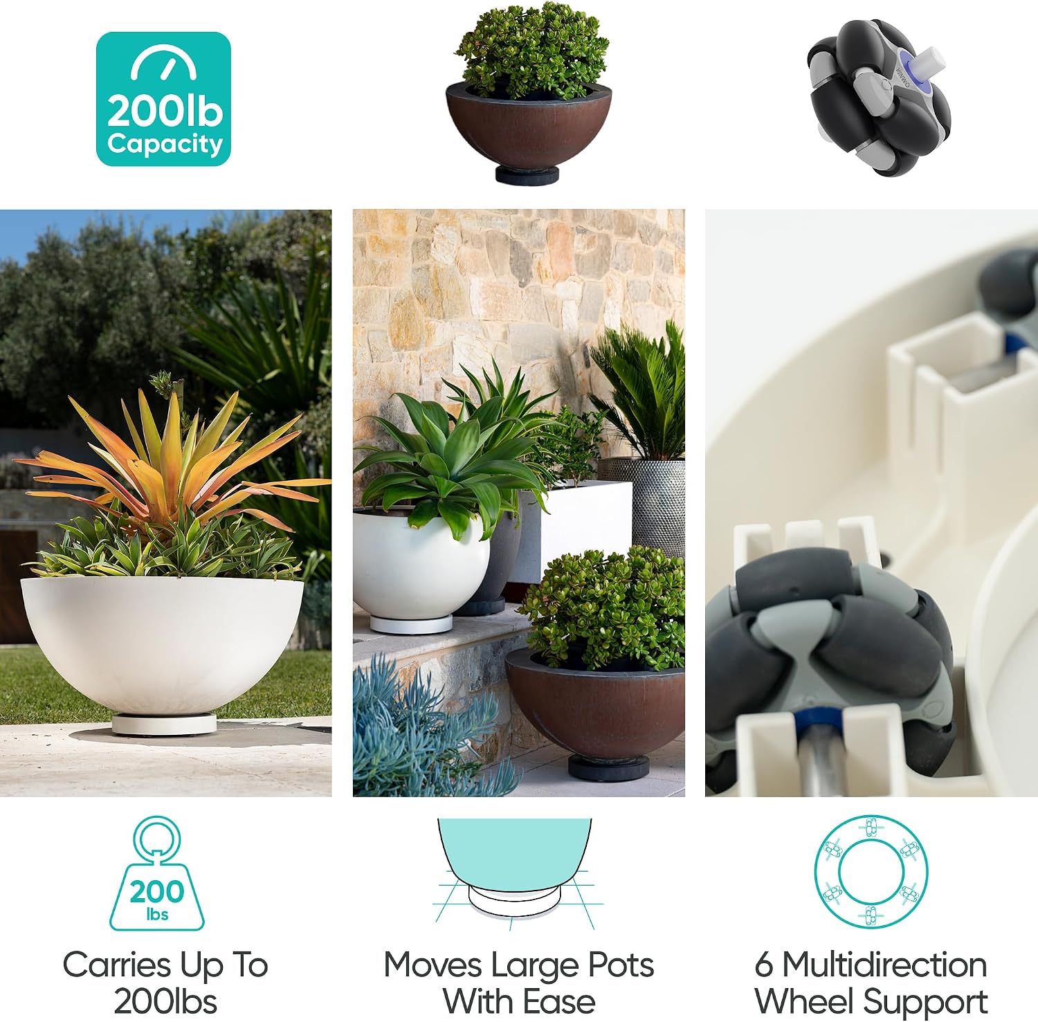 Omnia Plant Glider: Plant Caddy - 11.8In, 200lb Capacity - Off-White