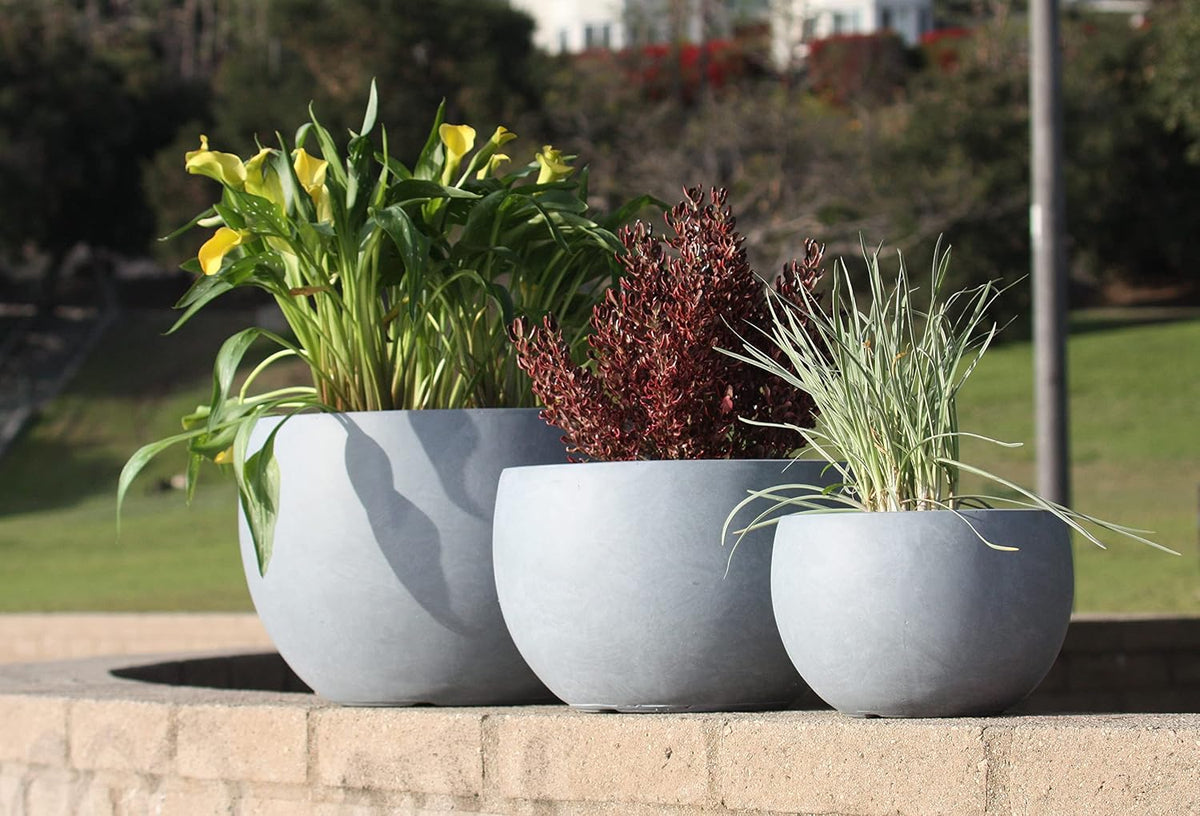 Kante Set of 3 Blue Gray Concrete Bowl Round Planters for Modern Home | Handcrafted, Premium, Durable, All-Weather