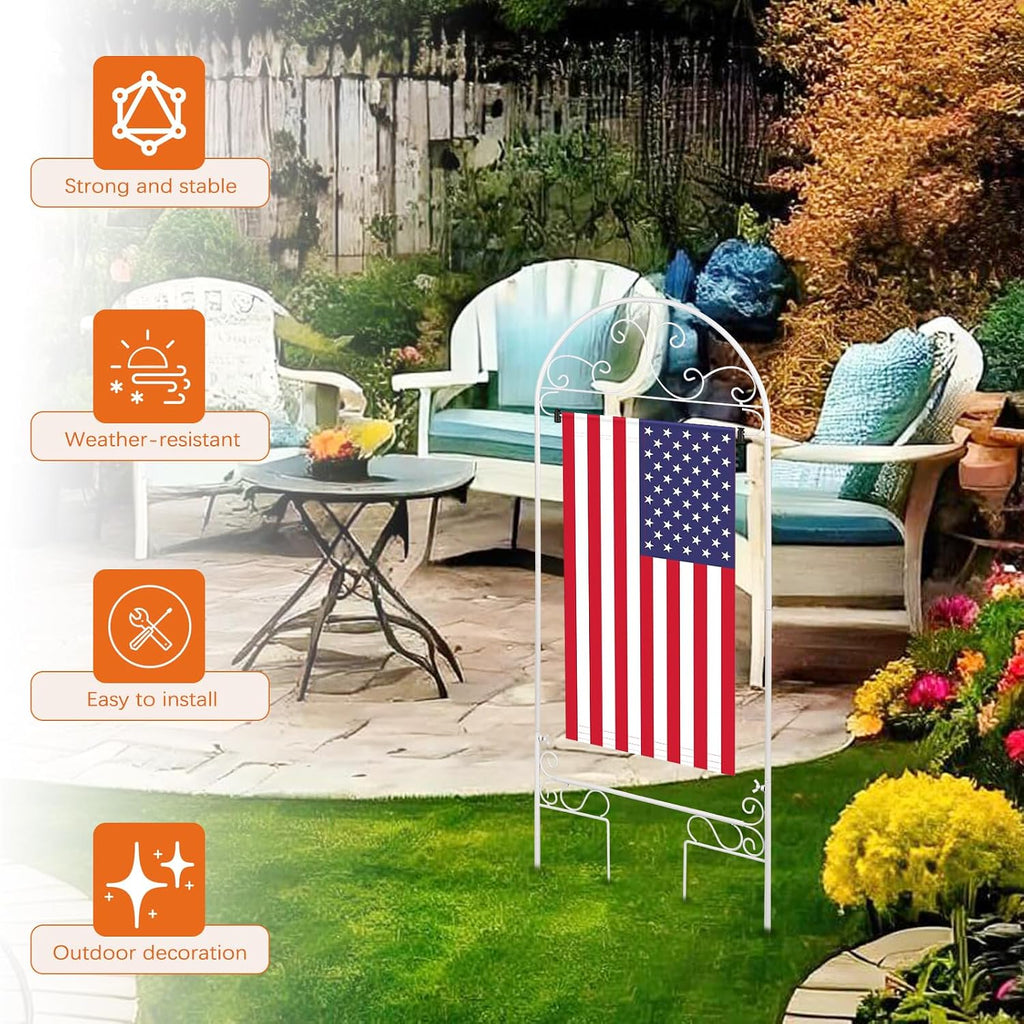 Liitrton Garden Flag Holder Stand Fits Max 14" x 25" Outside Flags, White | Yard Flag Holder | Decorative Metal Garden