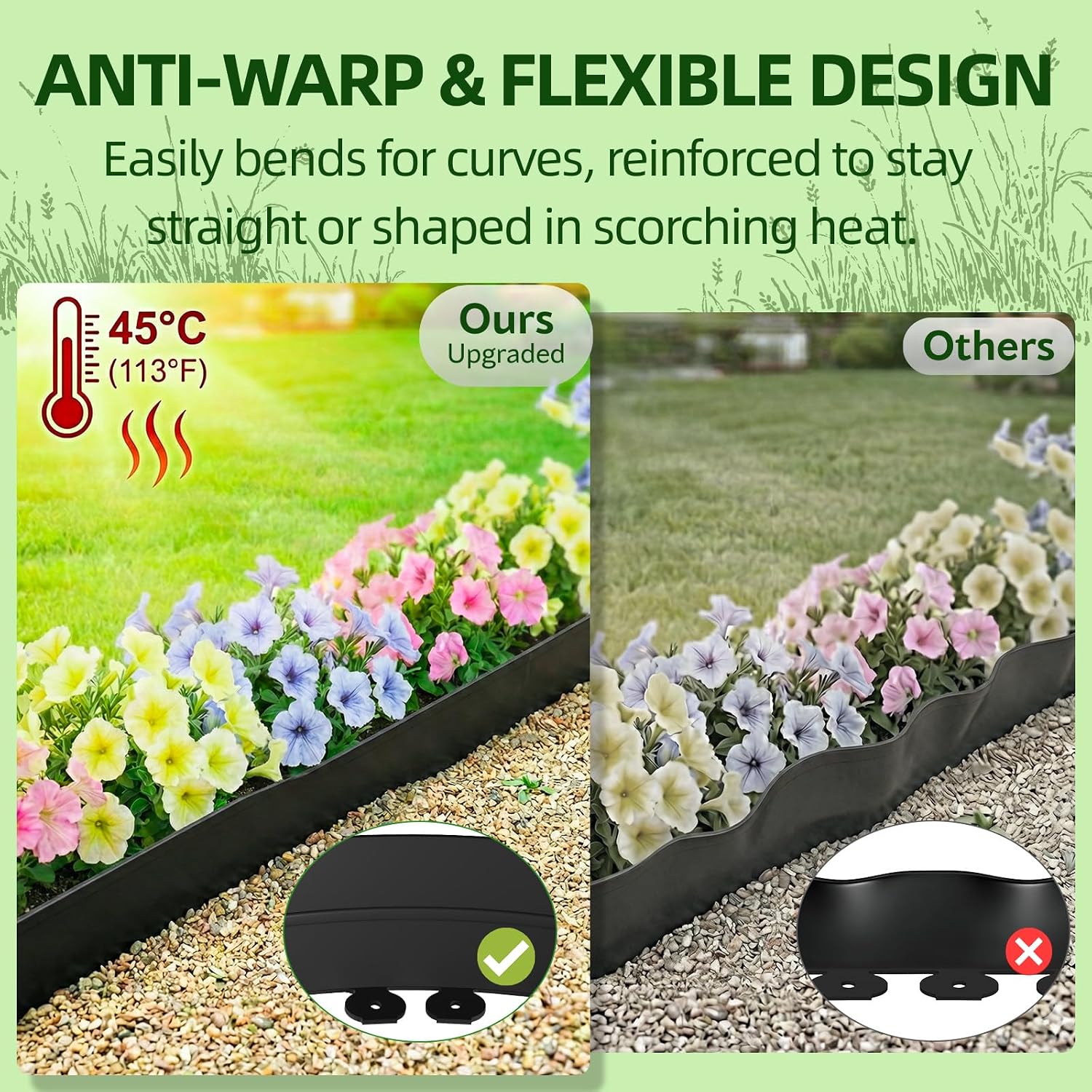 Bluepro Landscape Edging, 4 Inch 33 ft Garden Edging Border Kit with 50 Steel Stakes (Strong) & Reinforced Design
