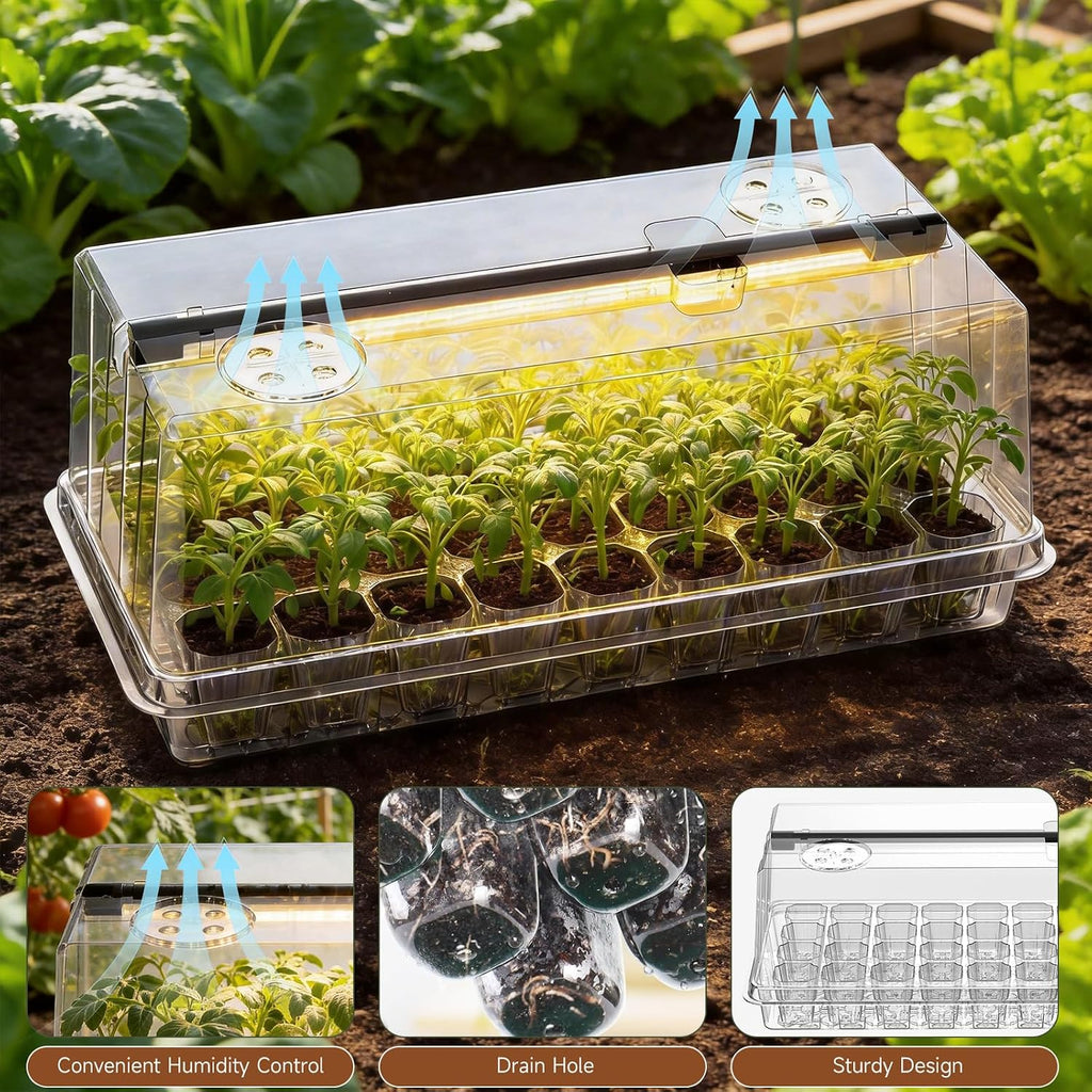 72 Cells Seed Starter Tray with Grow Light, Seed Starter Kit Full Spectrum with 5 Dimmable Brightness & Timer, Indoor