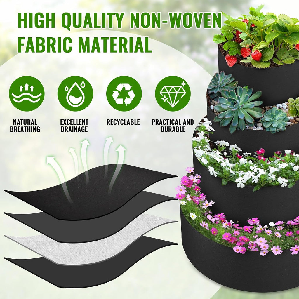 4 Pcs Plant Grow Bags 4 Tiered Strawberry Planter Tower Fabric Raised Garden Beds, 39 Inch Nonwoven Strawberry Pyramid
