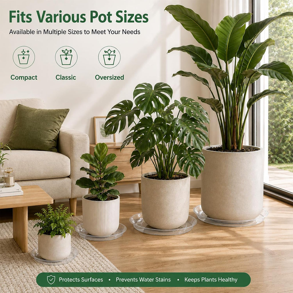15 16 17 18 19 20 21 22 Inch Clear Plastic Plant Saucers for Indoors, Durable Plant Trays for Pots and Plant Water
