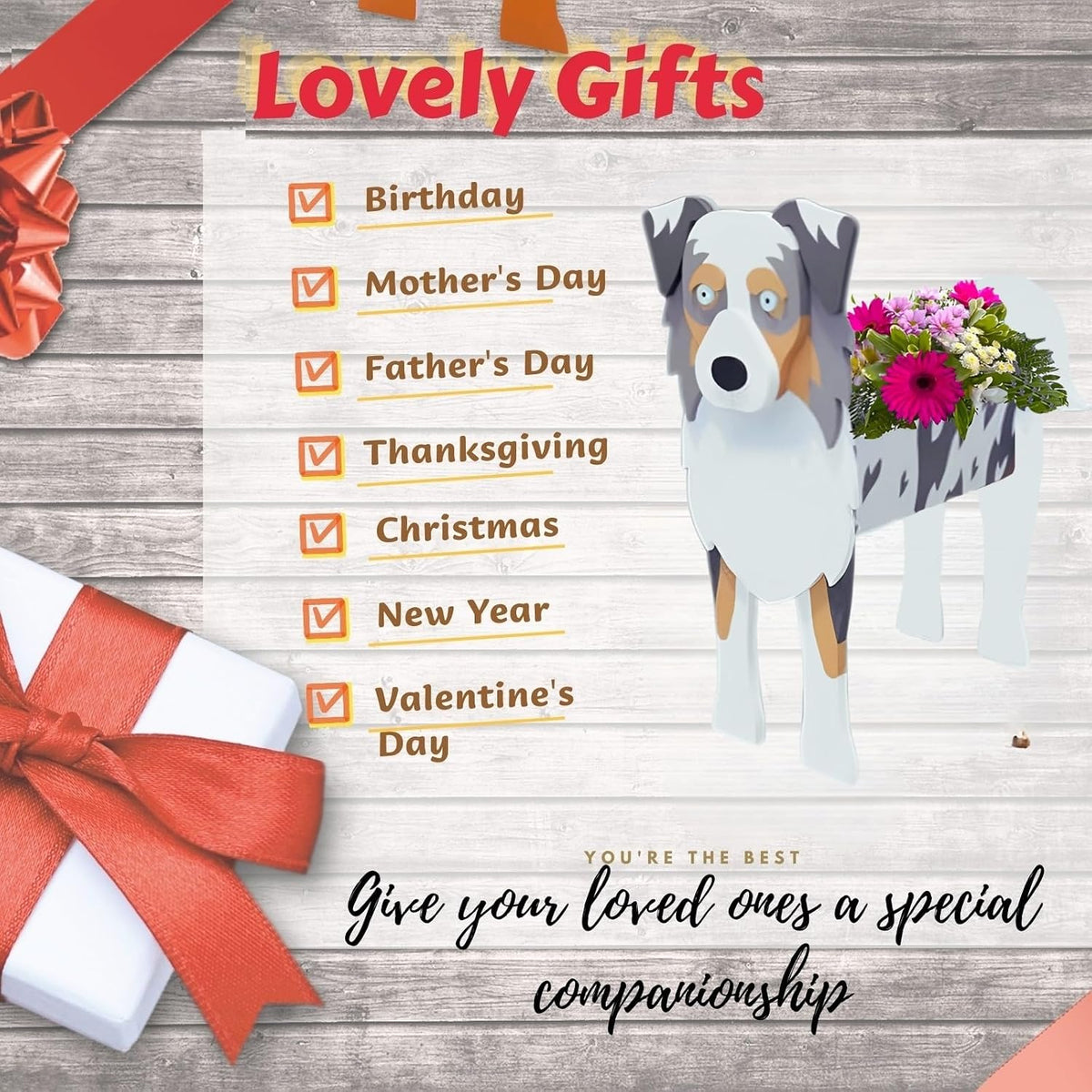 Australian Shepherd Dog Planter Pots, Animal Shaped Flower Pot | Large Cute Plant Gift for Women and Pet Lovers, Indoor