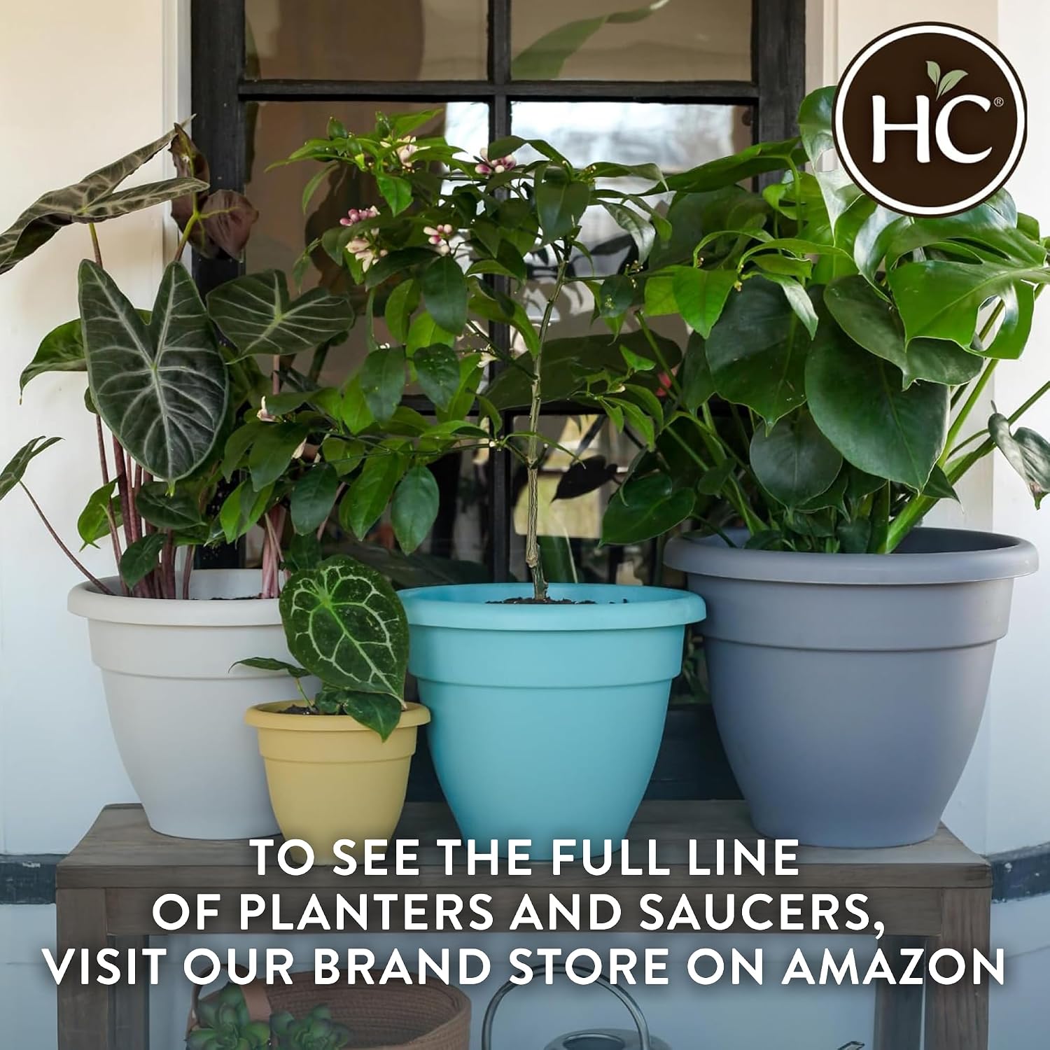 The HC Companies Caribbean Planter Pot - Outdoor & Indoor Plant Pot with Drainage Hole & Plug - Rolled Rim Plastic Pots
