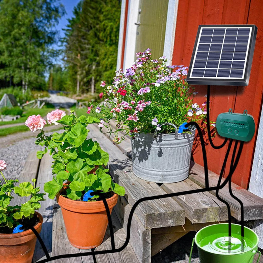 Lewisia 2W Solar Automatic Drip Irrigation Kit with Timer Auto Watering System Solar Powered Auto-Irrigation Set for