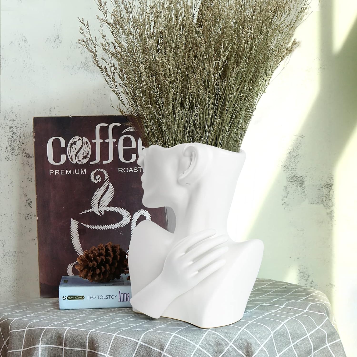 GDYOOSHOW Face Vases for Flowers Bust Planter Ceramic Head Vase Display Jewelry Rack White 9.84 Inches High Suitable
