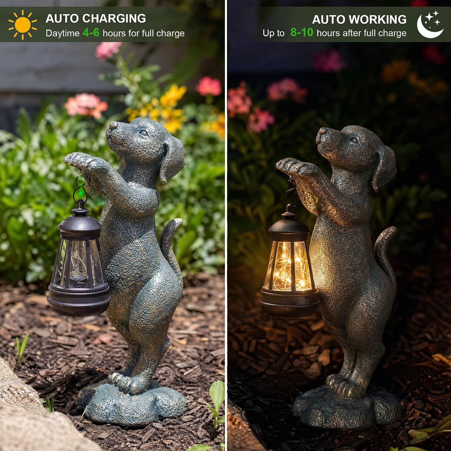 Solar Dog Garden Statue - Puppy Holding Lantern Outdoor Decor, Waterproof Resin Yard Art Figurine with Warm LED Light