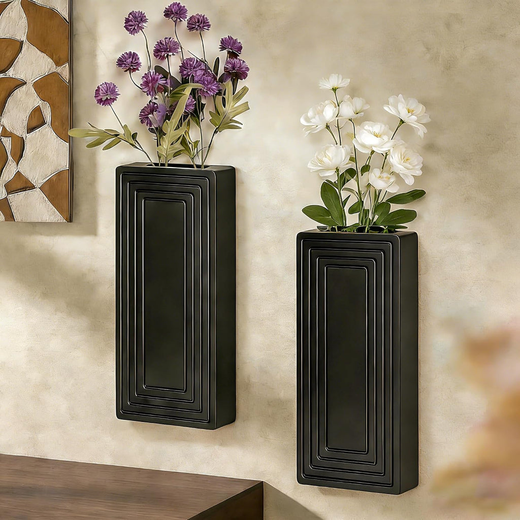 Wooden Wall Planter Vase,2 Pack Hanging Planter for Indoor Fake Plants Modern Boho Farmhouse Wall Art Decor for Home