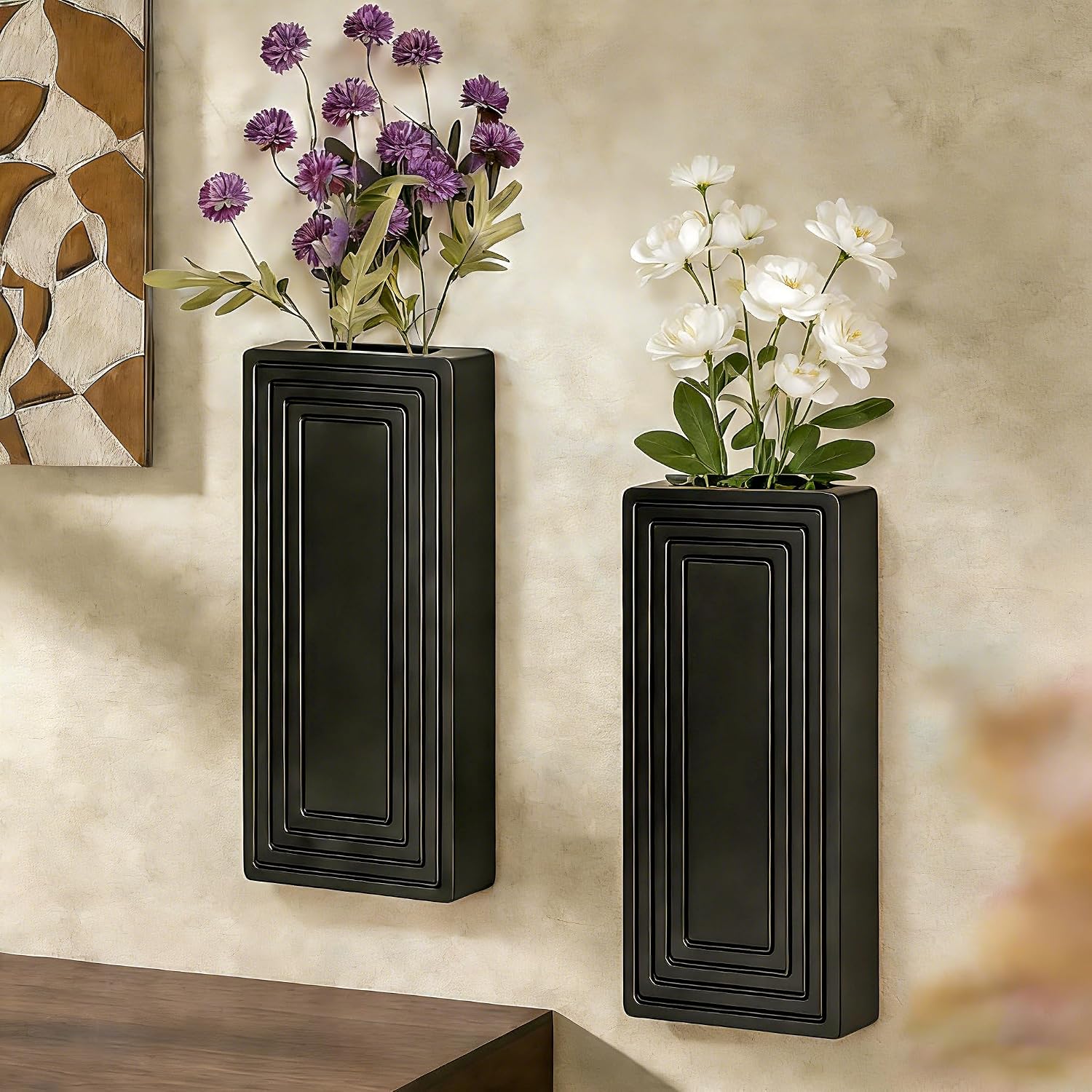 Wooden Wall Planter Vase,2 Pack Hanging Planter for Indoor Fake Plants Modern Boho Farmhouse Wall Art Decor for Home