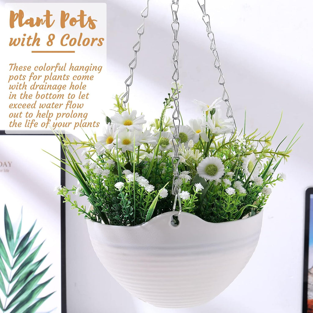 Zopeal 16 Pack Self Watering Hanging Planters 8 Inch Garden Flower Plant Pot Container with Drainer and Chain Round
