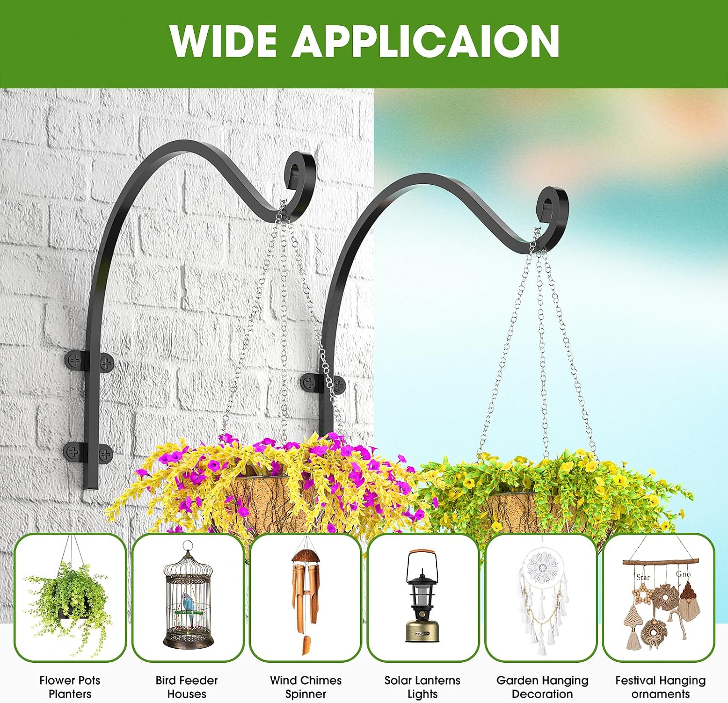 EPHECH 6Pack 16Inch Heavy Duty Hanging Plant Brackets for Plant Baskets | 80Lbs Outdoor and Indoor Hanging Brackets