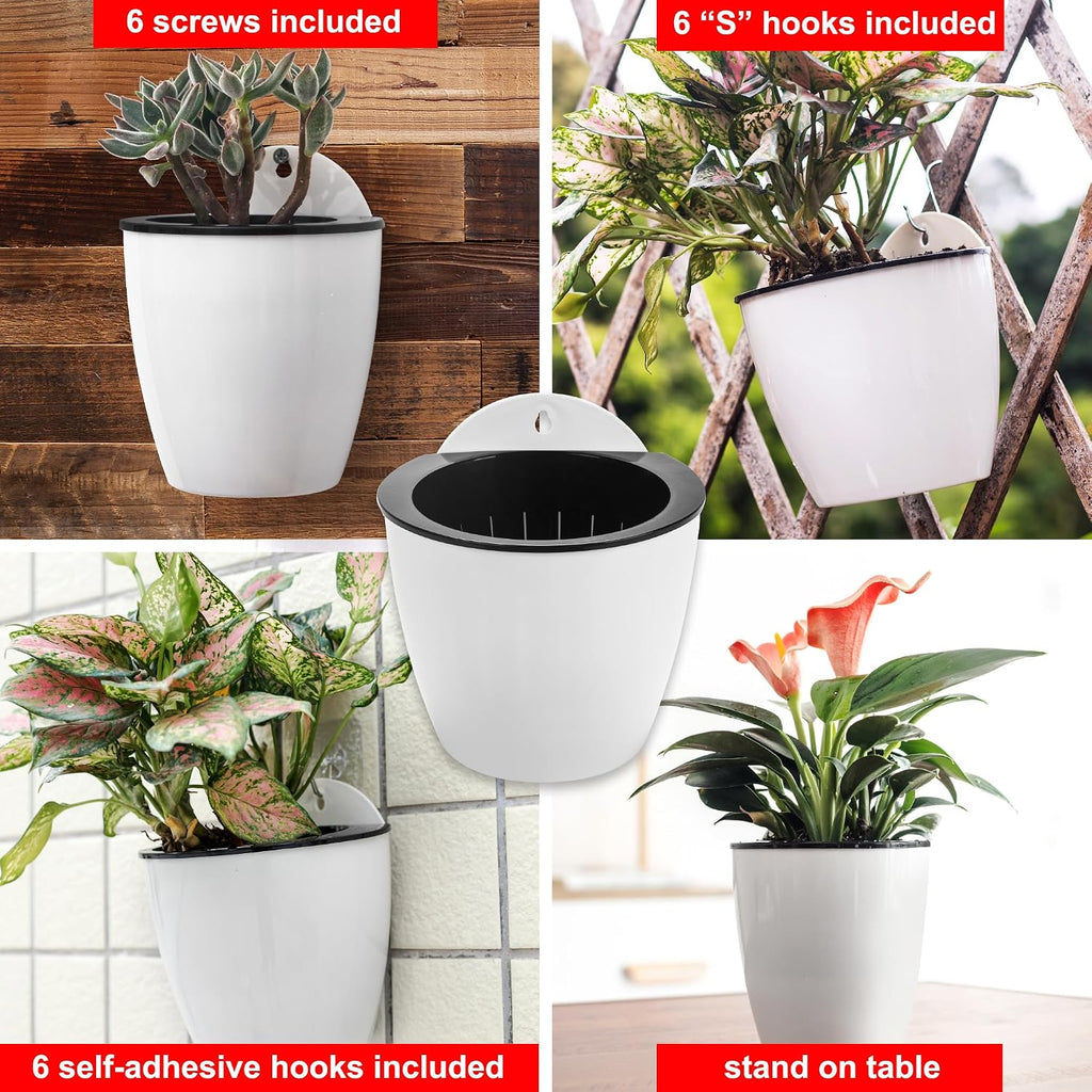 ORIMERC 6 Pack Hanging Planter Wall Planter Self Watering 5 inch Plant Pot with Hardware Vertical Planter Outdoor