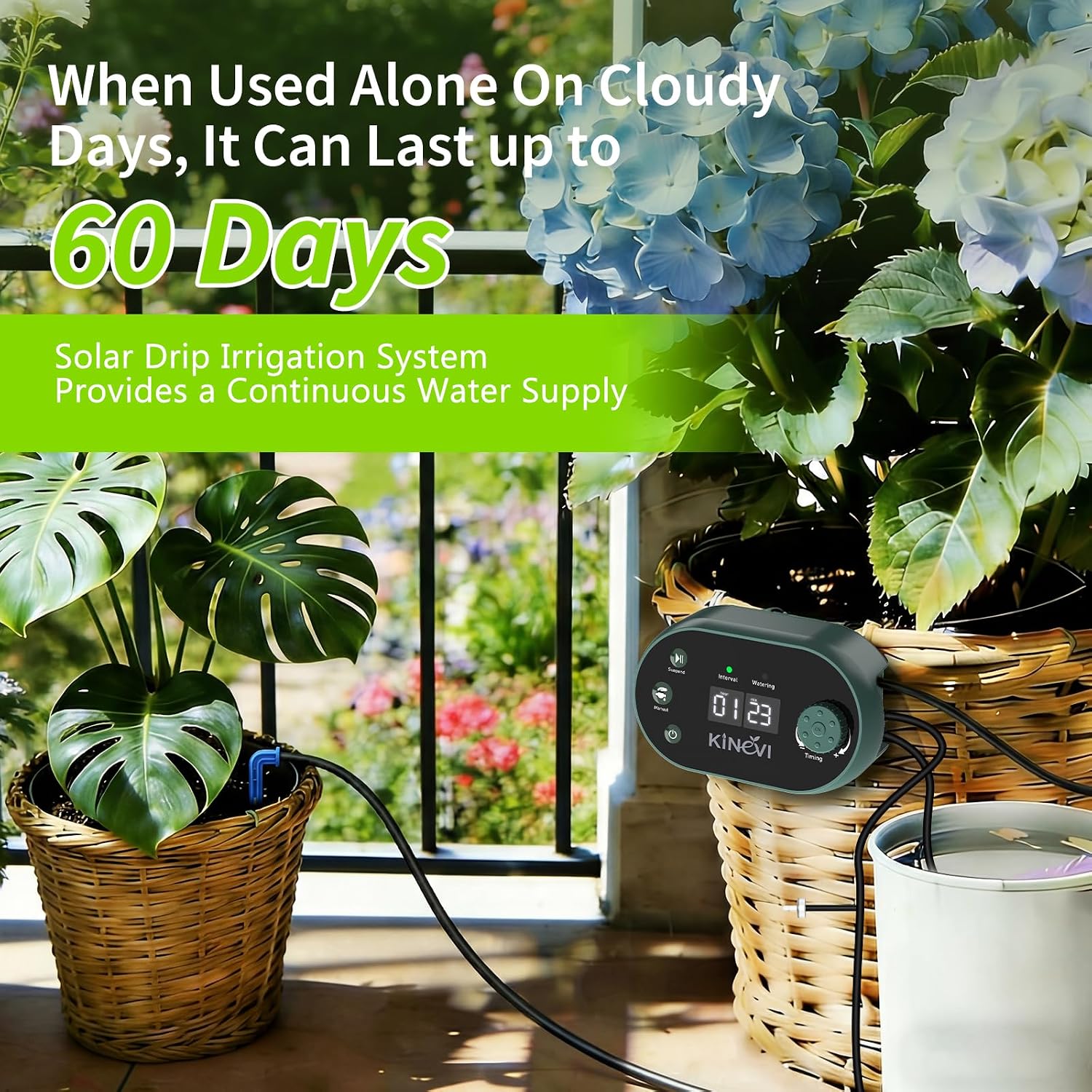 Solar Drip Irrigation System Kit, Auto Plant Waterer for 15 Pots | 3W Solar Powered Automatic Self Watering Device, 22