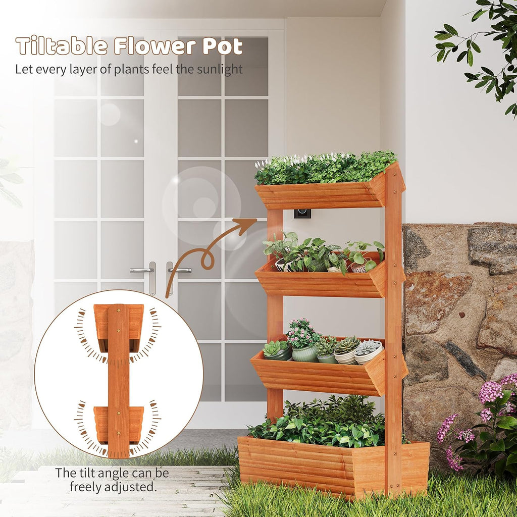 Wooden Raised Garden Bed Vertical Planter Box, Freestanding Plant Stand for Indoor Outdoor Plants, Herbs, Flowers