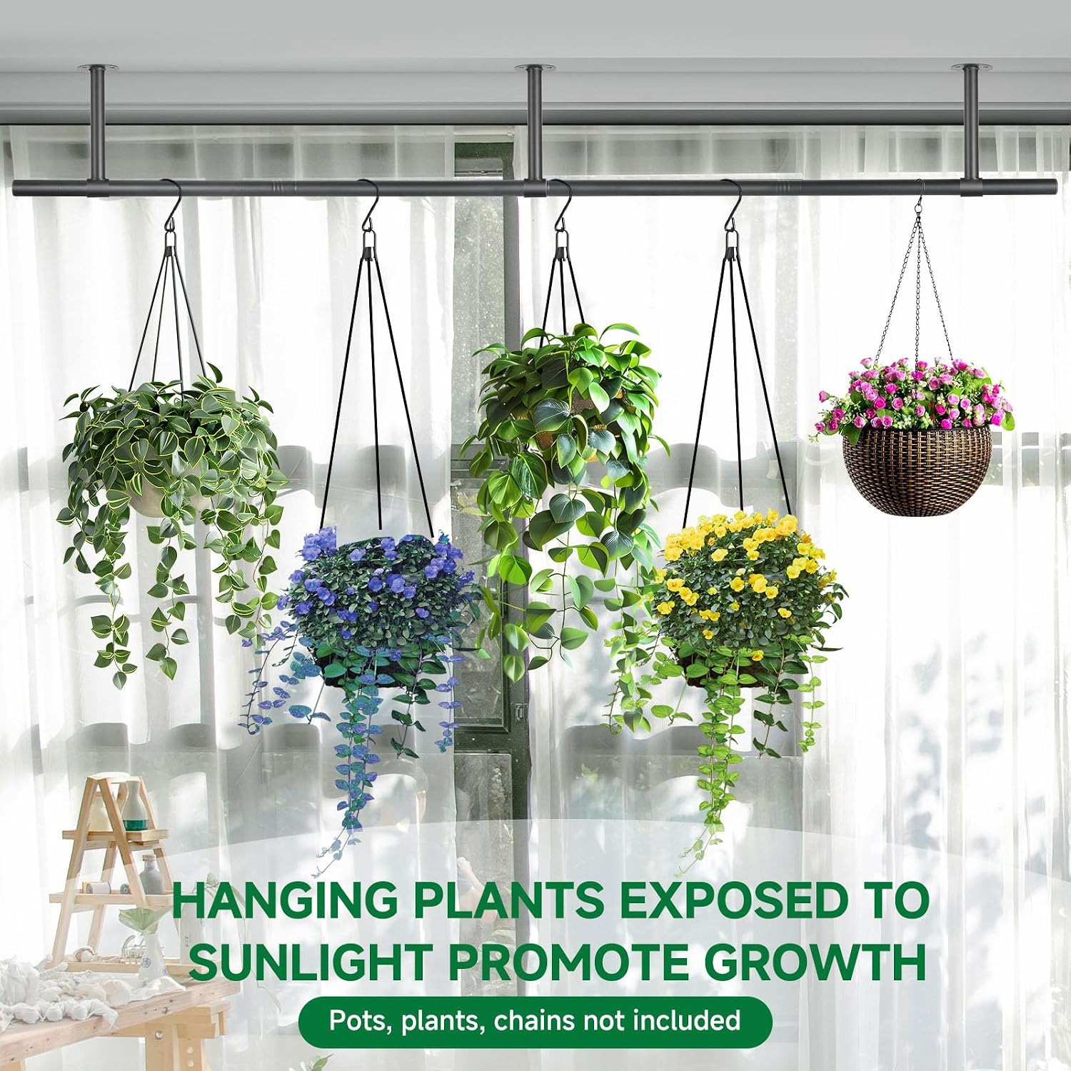 Hanging Planters Rod – Plant Hanger Indoor for Window Ceiling, Hanging Plant Shelf for Wall Planter House Plants, Plant